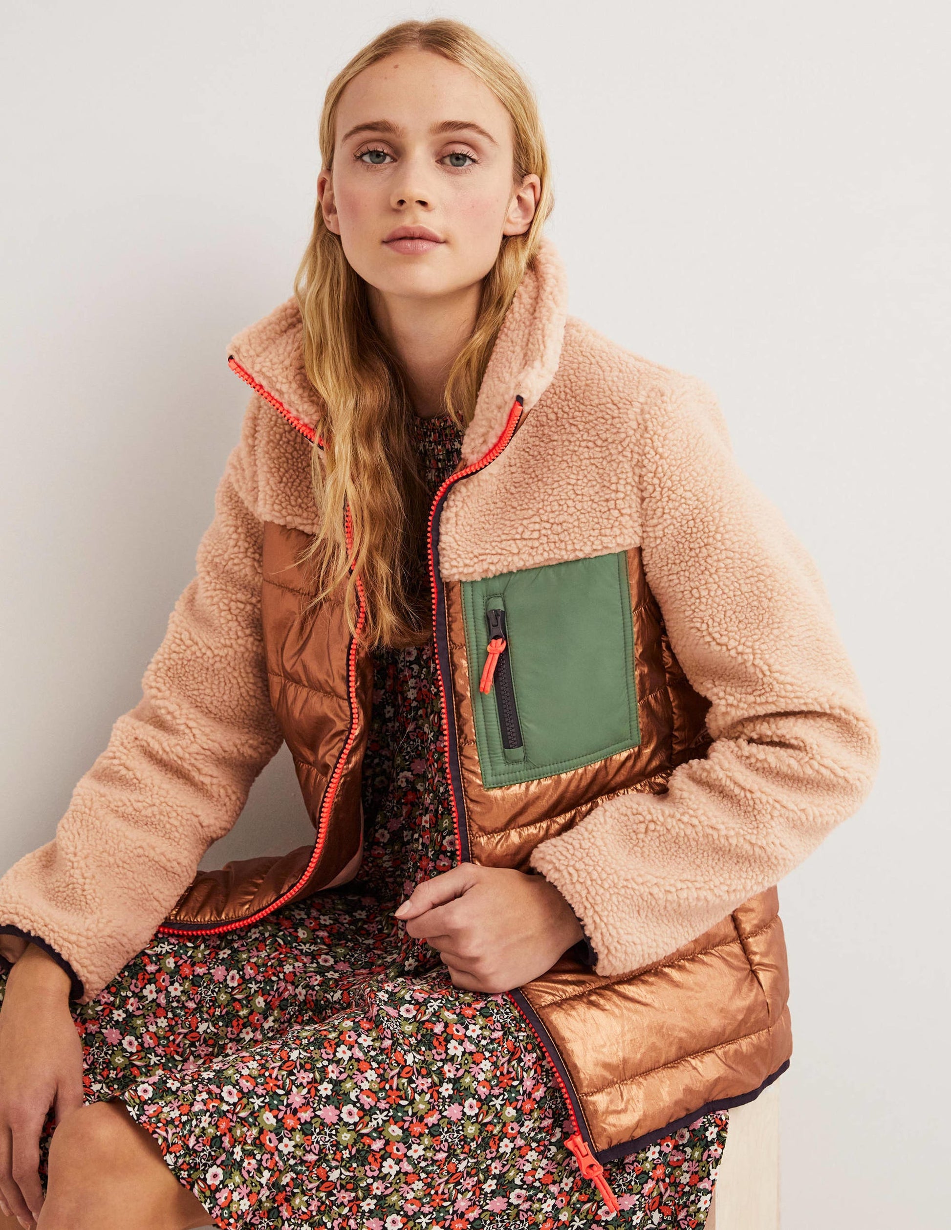 Steppjacke aus Borg-Metallic/Natur, Borg-5