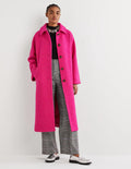 Strukturierter Maxi-Wollmantel mit Gürtel-Rosa