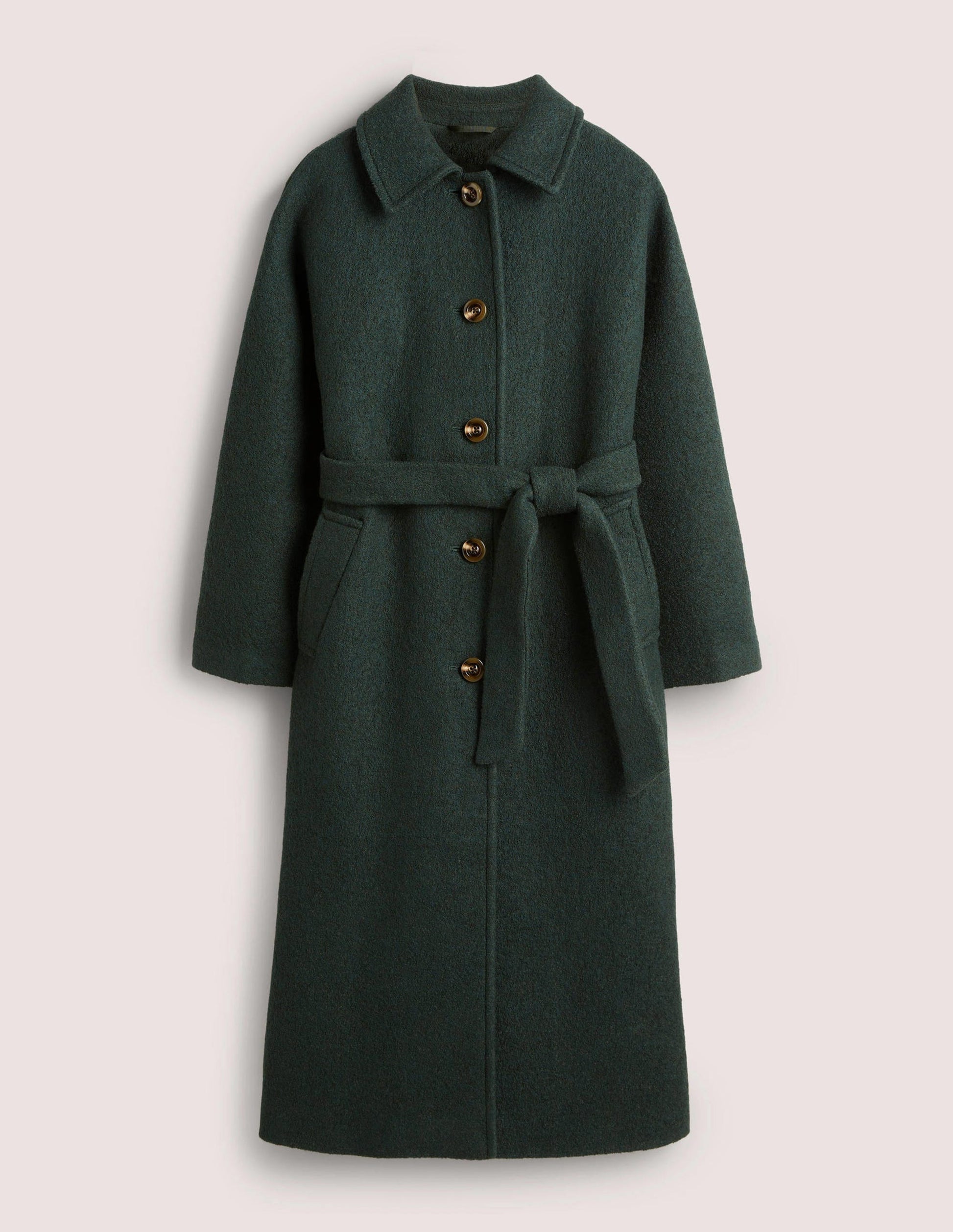 Manteau long à ceinture en laine texturée-Albete-5