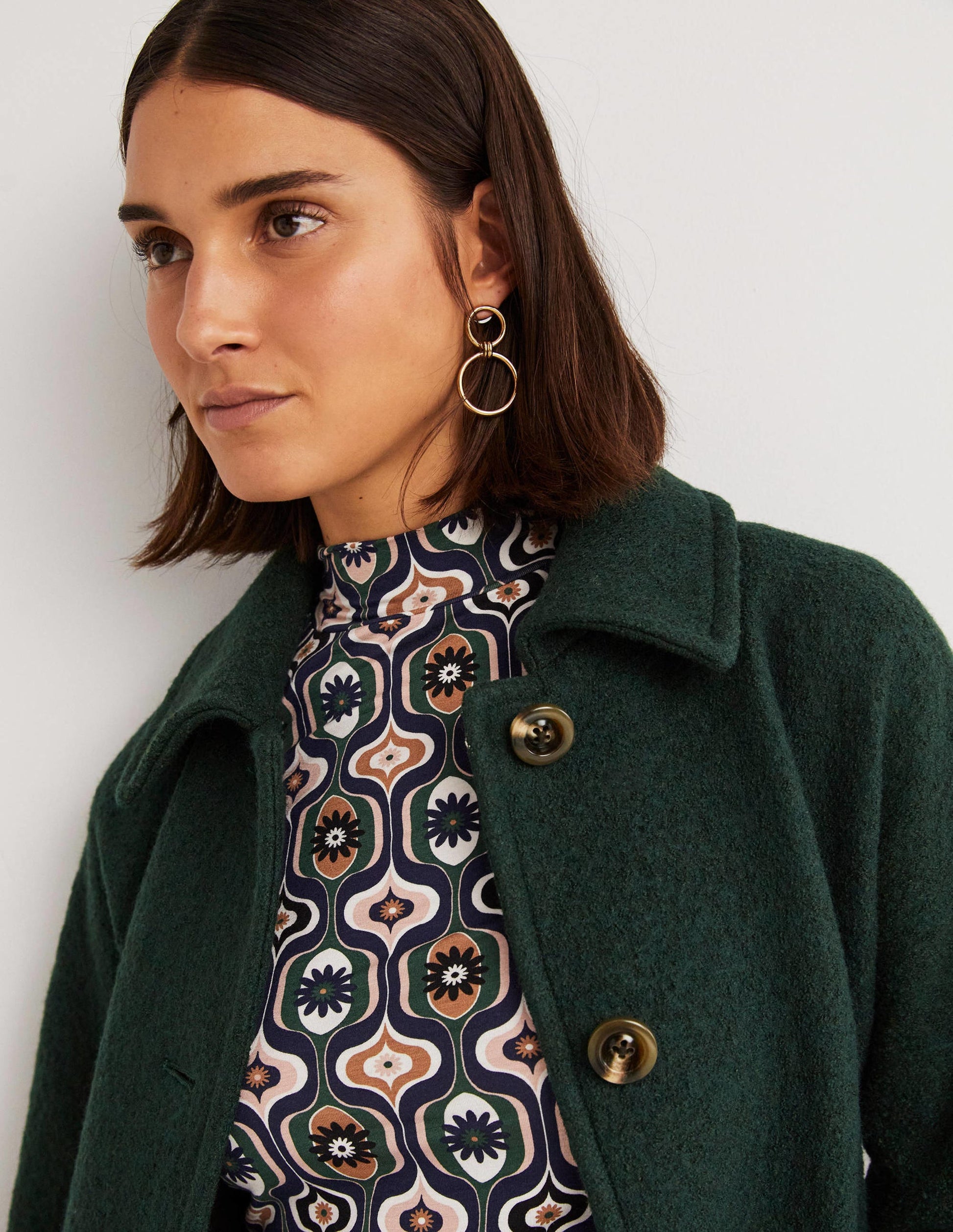 Manteau long à ceinture en laine texturée-Albete-2