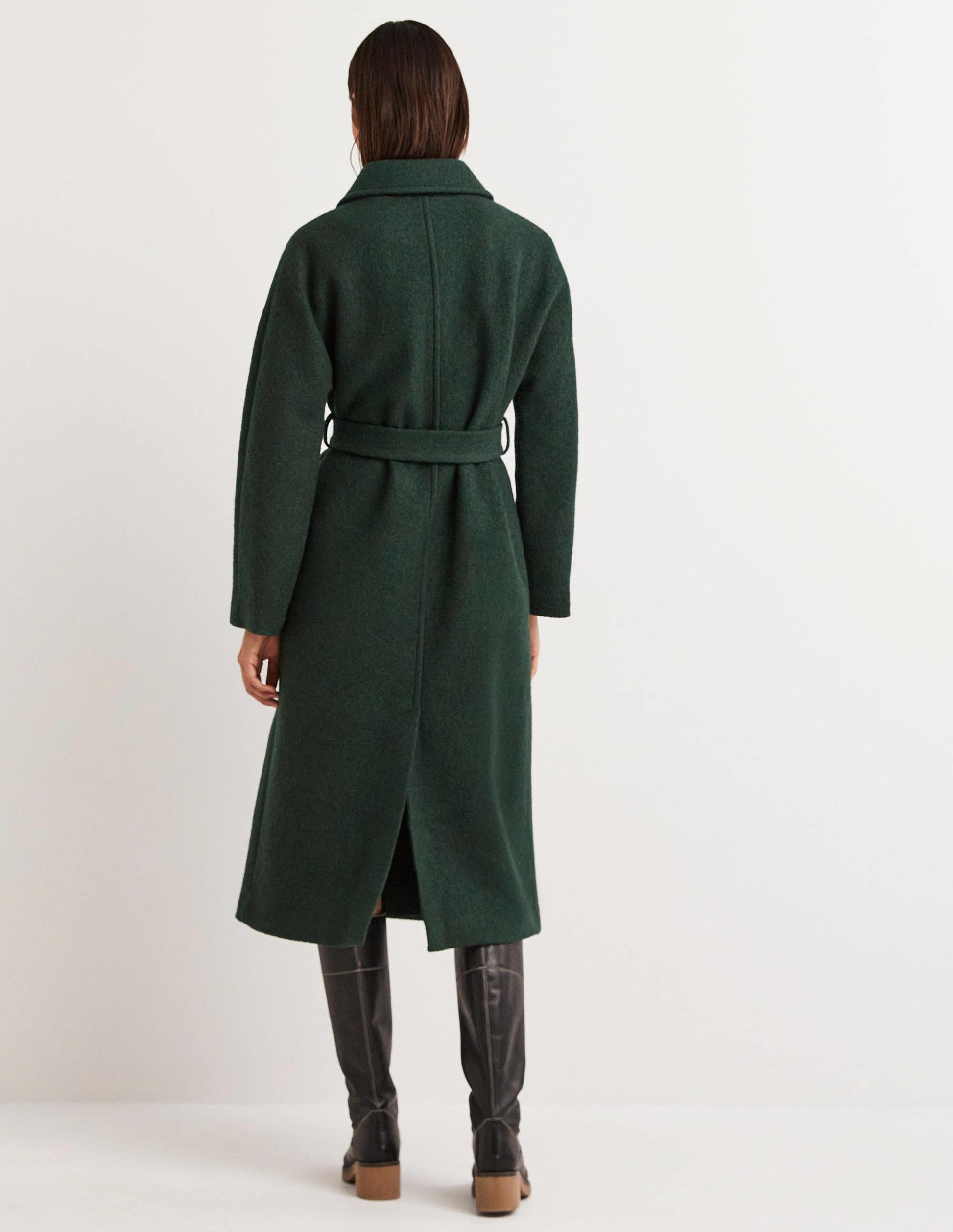 Manteau long à ceinture en laine texturée-Albete-3