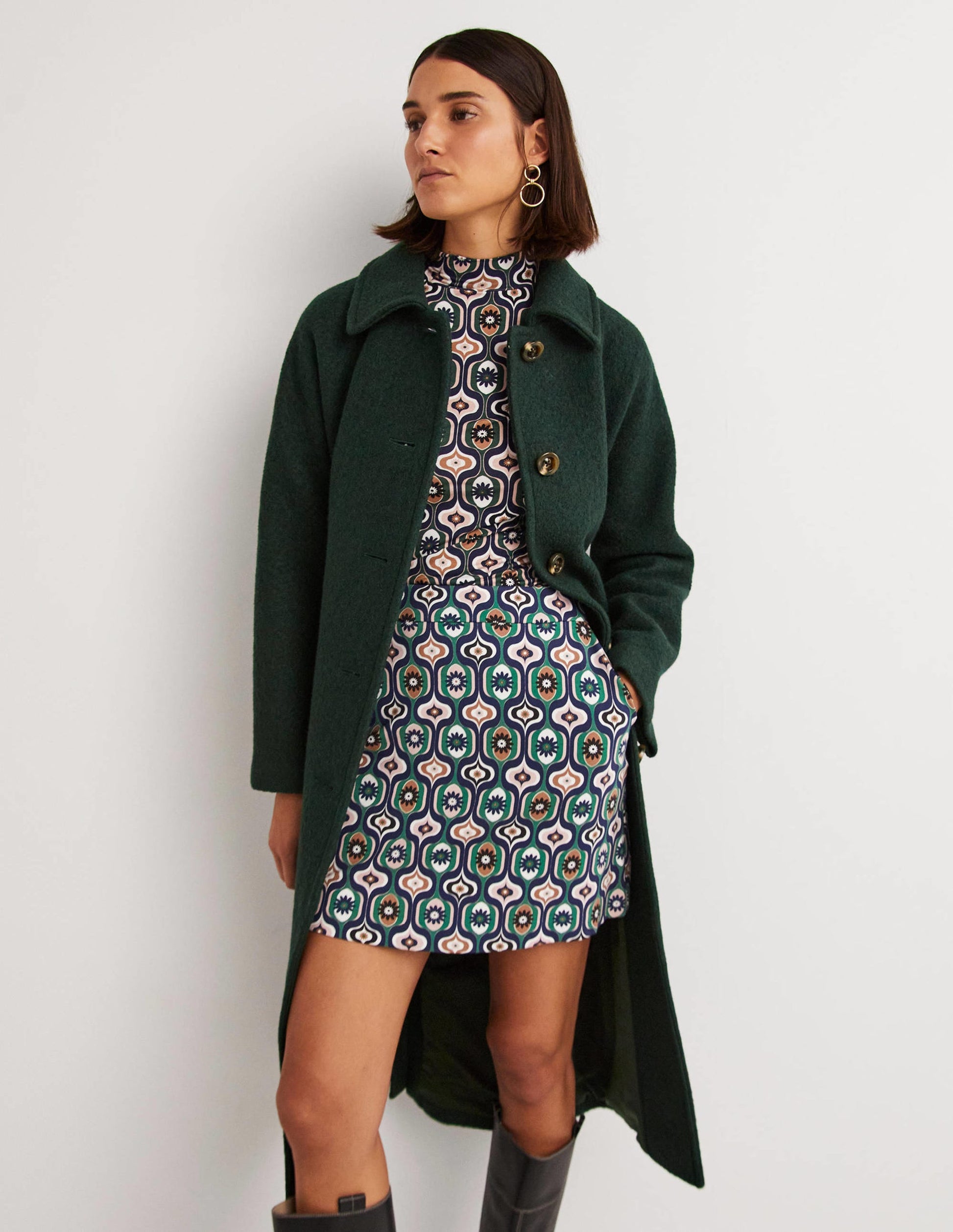 Manteau long à ceinture en laine texturée-Albete-4