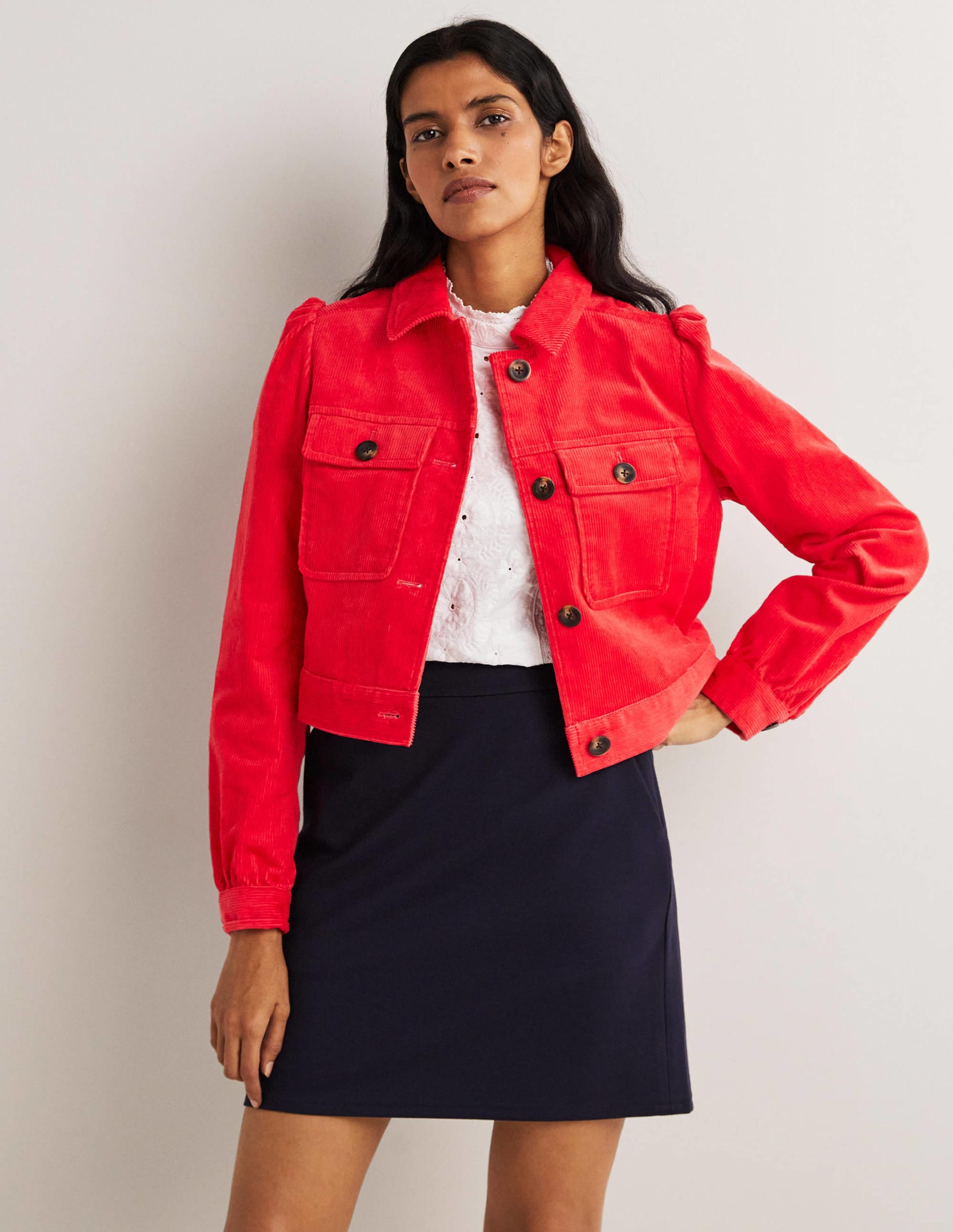 Kurze Cordjacke-Erdbeerkuchenrot - Image 5