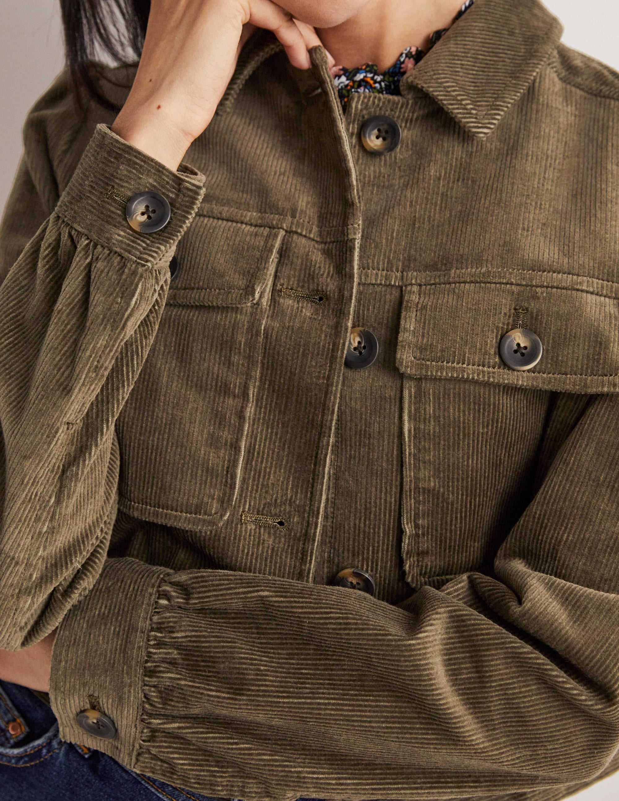 Kurze Cordjacke-Khaki - Image 2