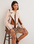 Bikerjacke mit Lammfellimitat-Haselnussbraun, Lammfell