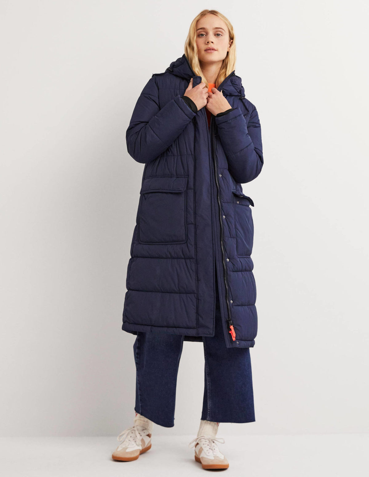 Longline Hooded Puffer Coat-Navy-1