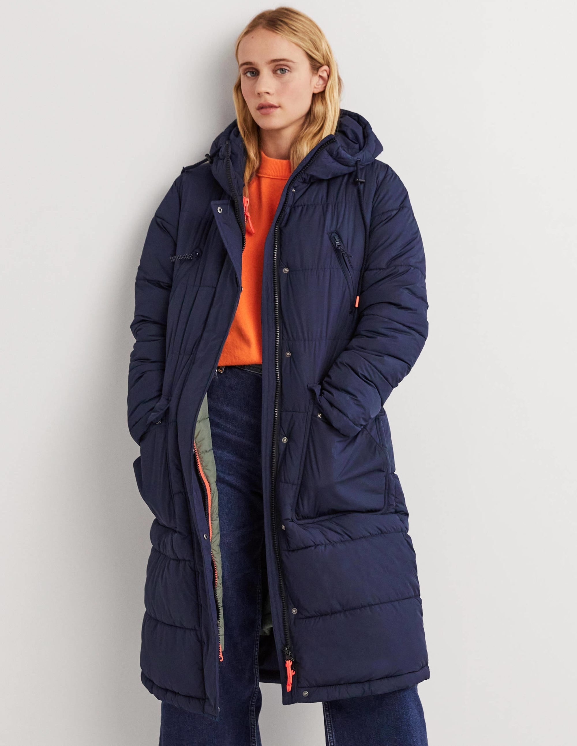 Longline Hooded Puffer Coat-Navy - Image 4