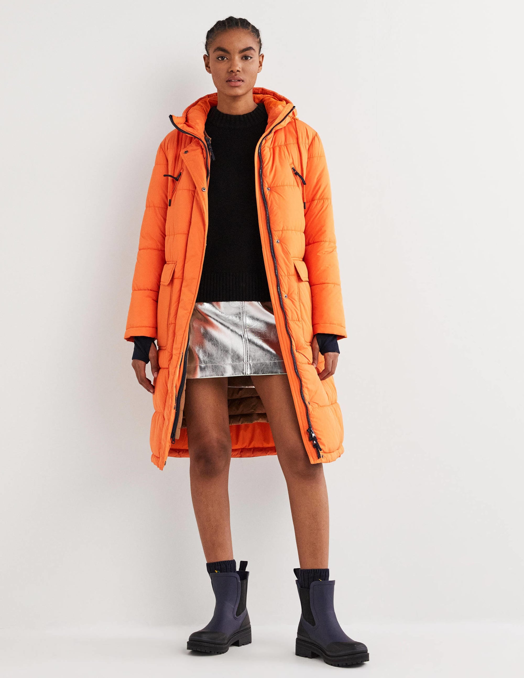 Longline Hooded Puffer Coat-Fire Opal - Image 1