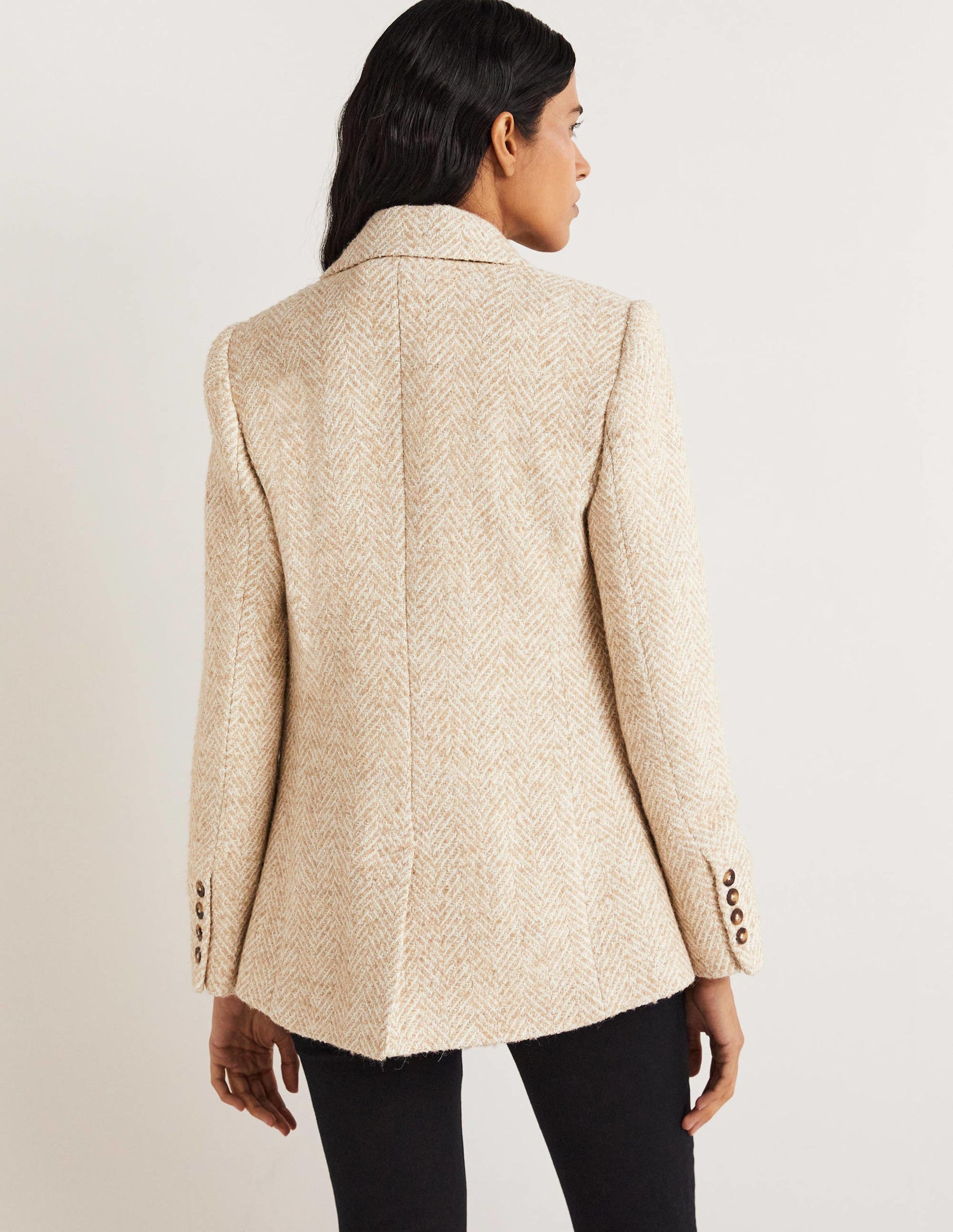 Taillierter Blazer mit Fischgrätmuster-Ecru/Gold, Fischgrätmuster-3