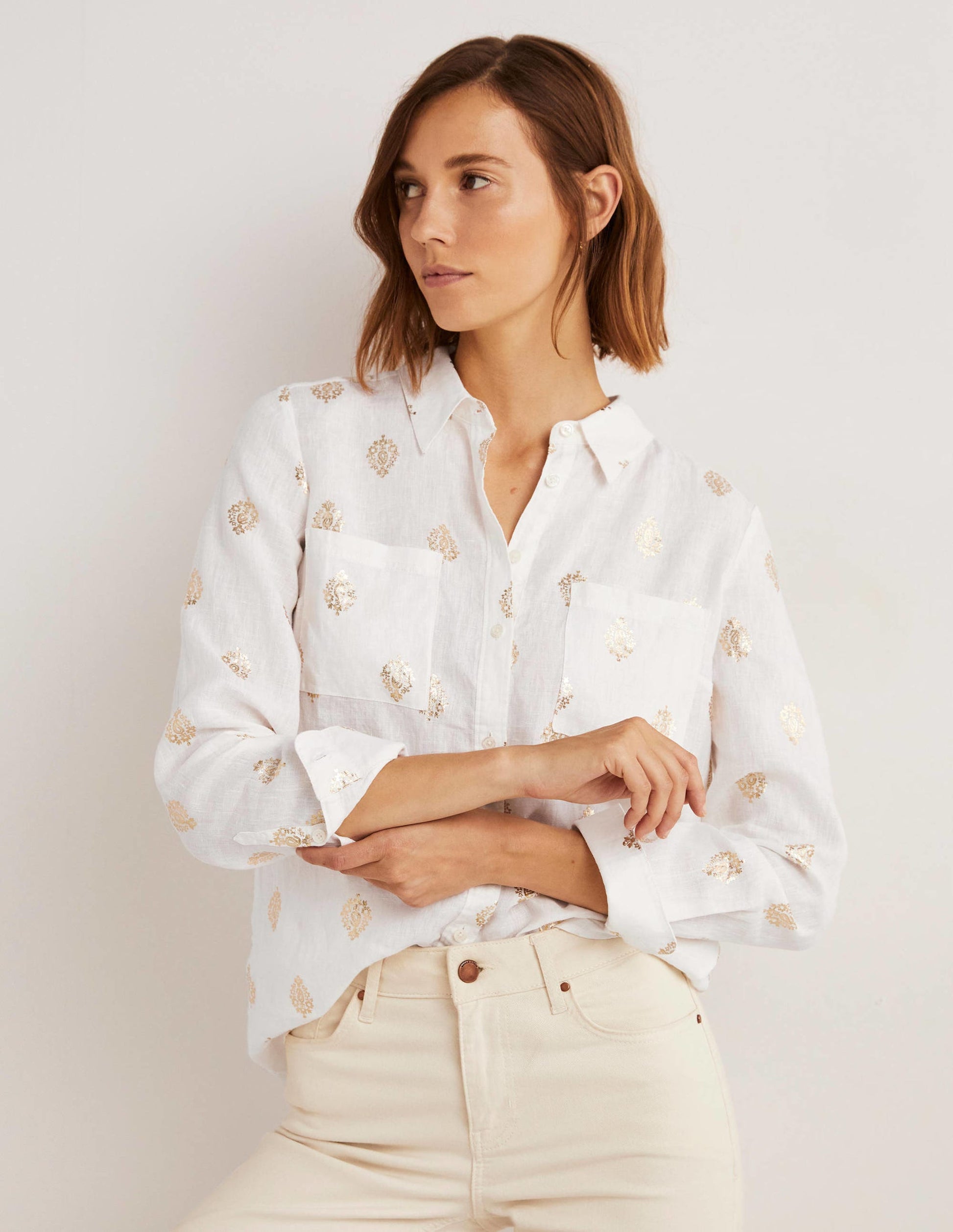 Linen Shirt-Ivory, Opulent Paisley-1