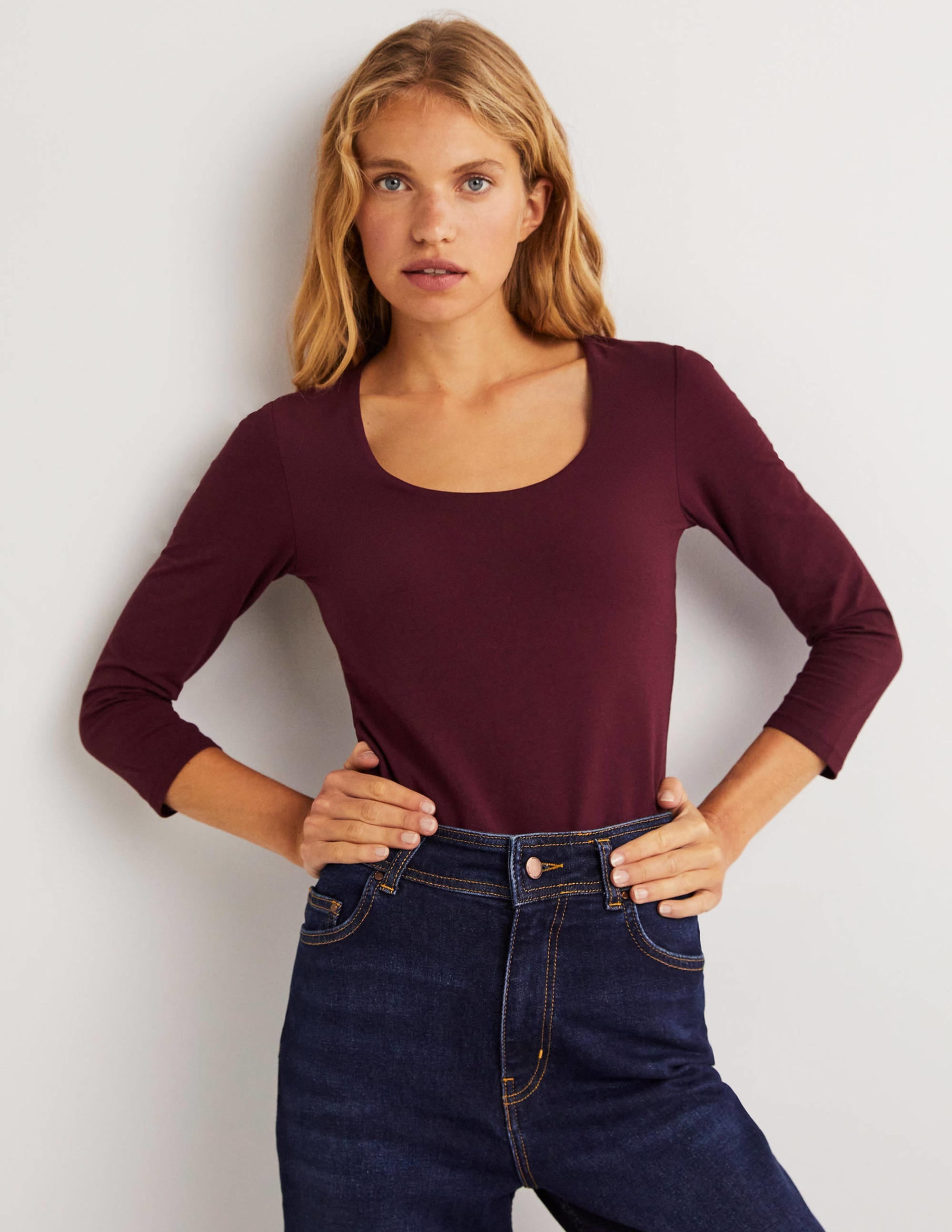 T-shirt à double épaisseur sur le devant-Violet vin chaud - Image 1