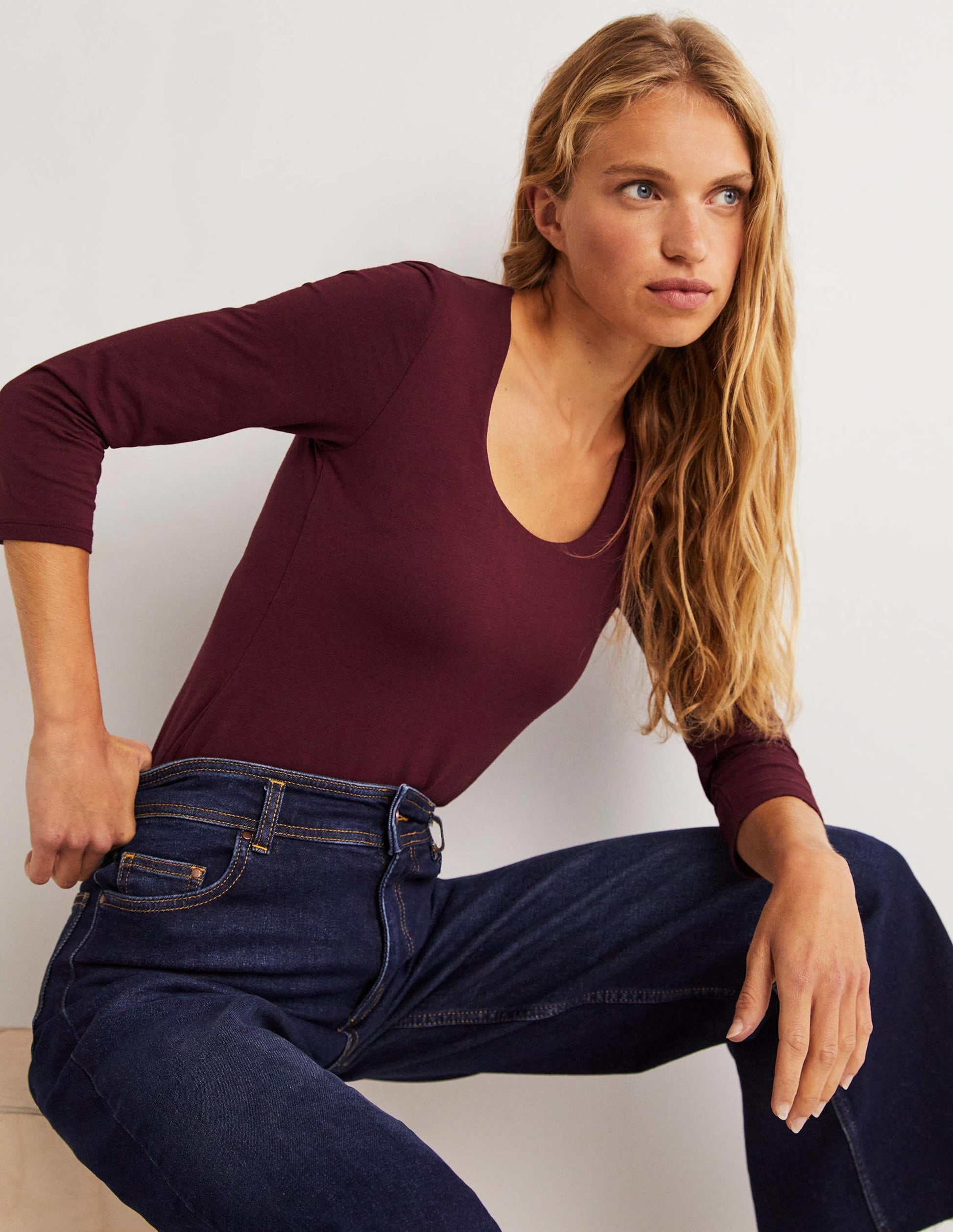 T-shirt à double épaisseur sur le devant-Violet vin chaud-4