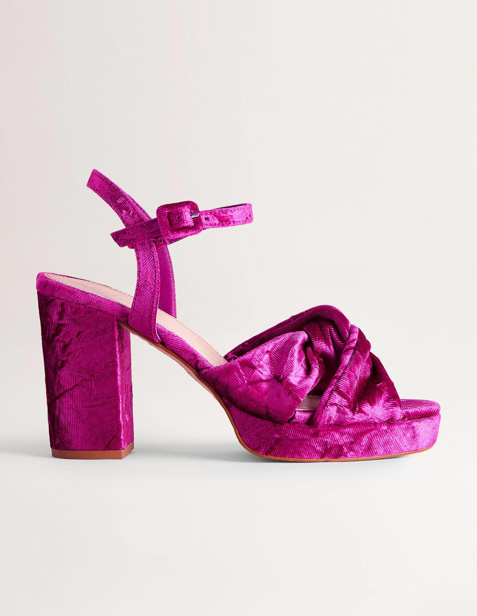 Chaussures compensées avec devant torsadé-Velours rose frappé-1