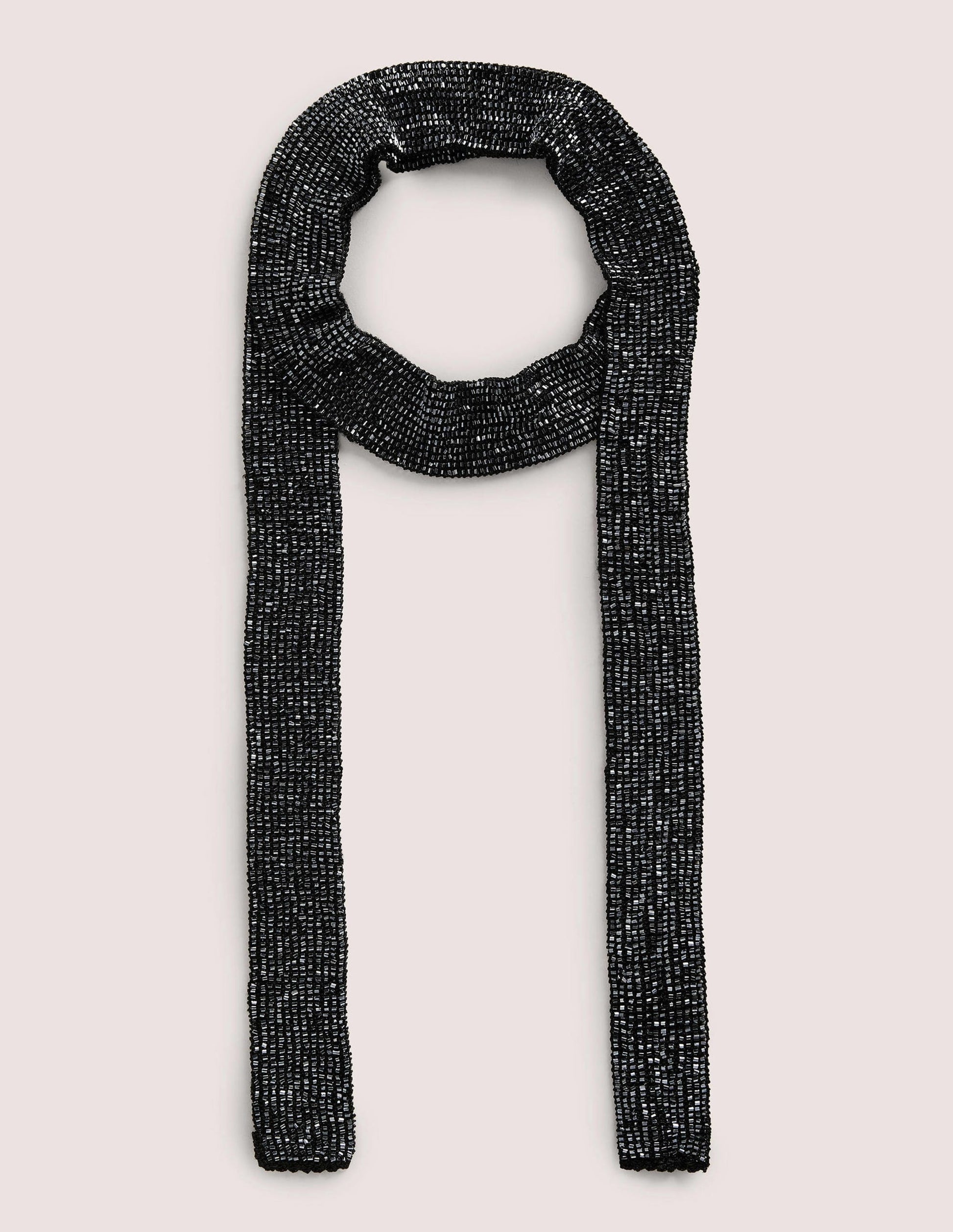 Schmaler Schal mit Perlen-Schwarz-1
