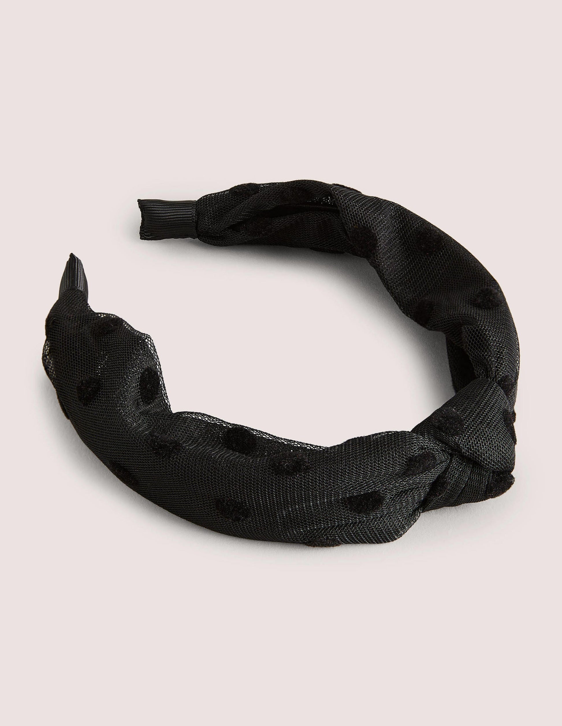 Serre-tête noué en tulle-Tulle à pois noirs-1