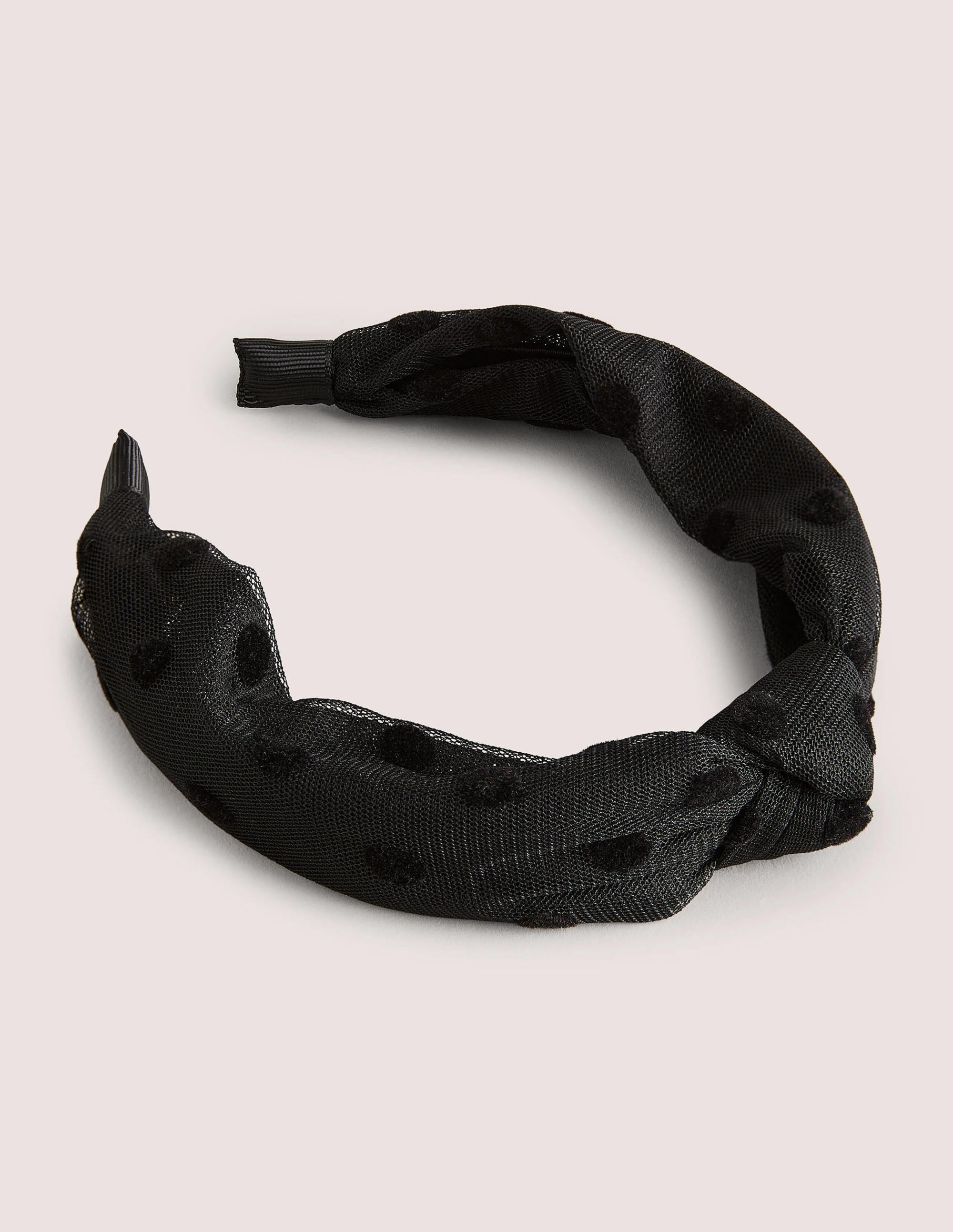 Serre-tête noué en tulle-Tulle à pois noirs - Image 1