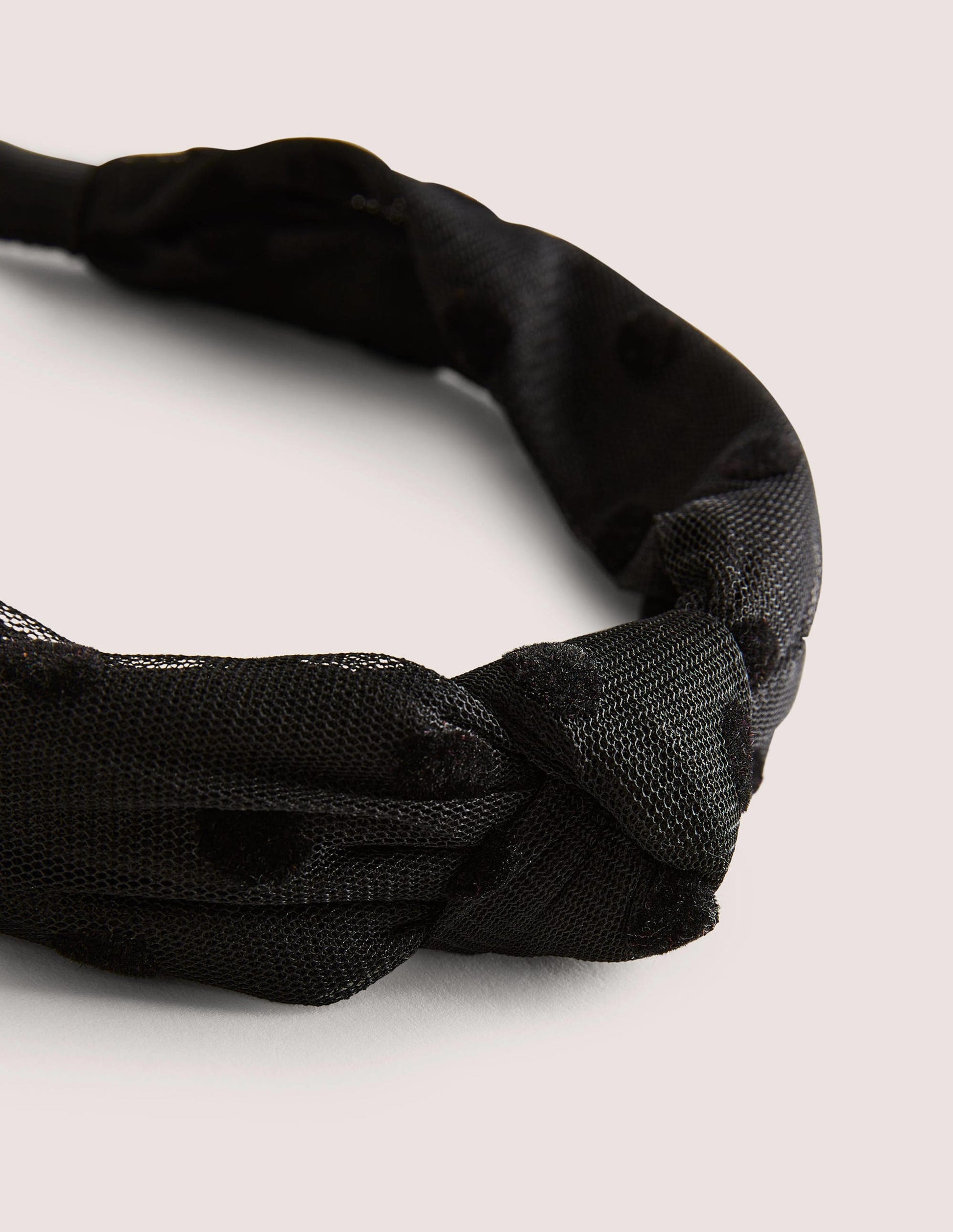 Serre-tête noué en tulle-Tulle à pois noirs-2