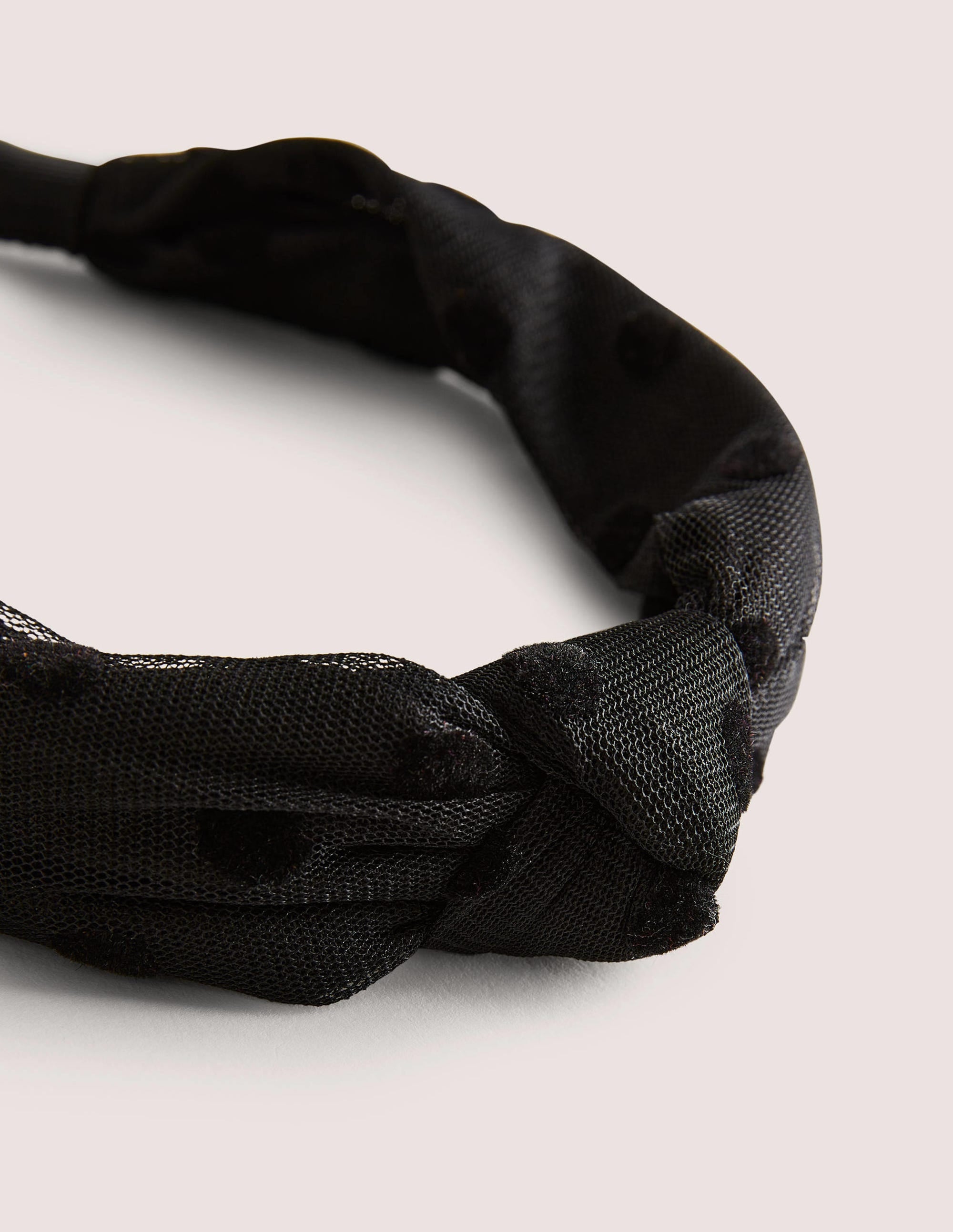 Serre-tête noué en tulle-Tulle à pois noirs - Image 2