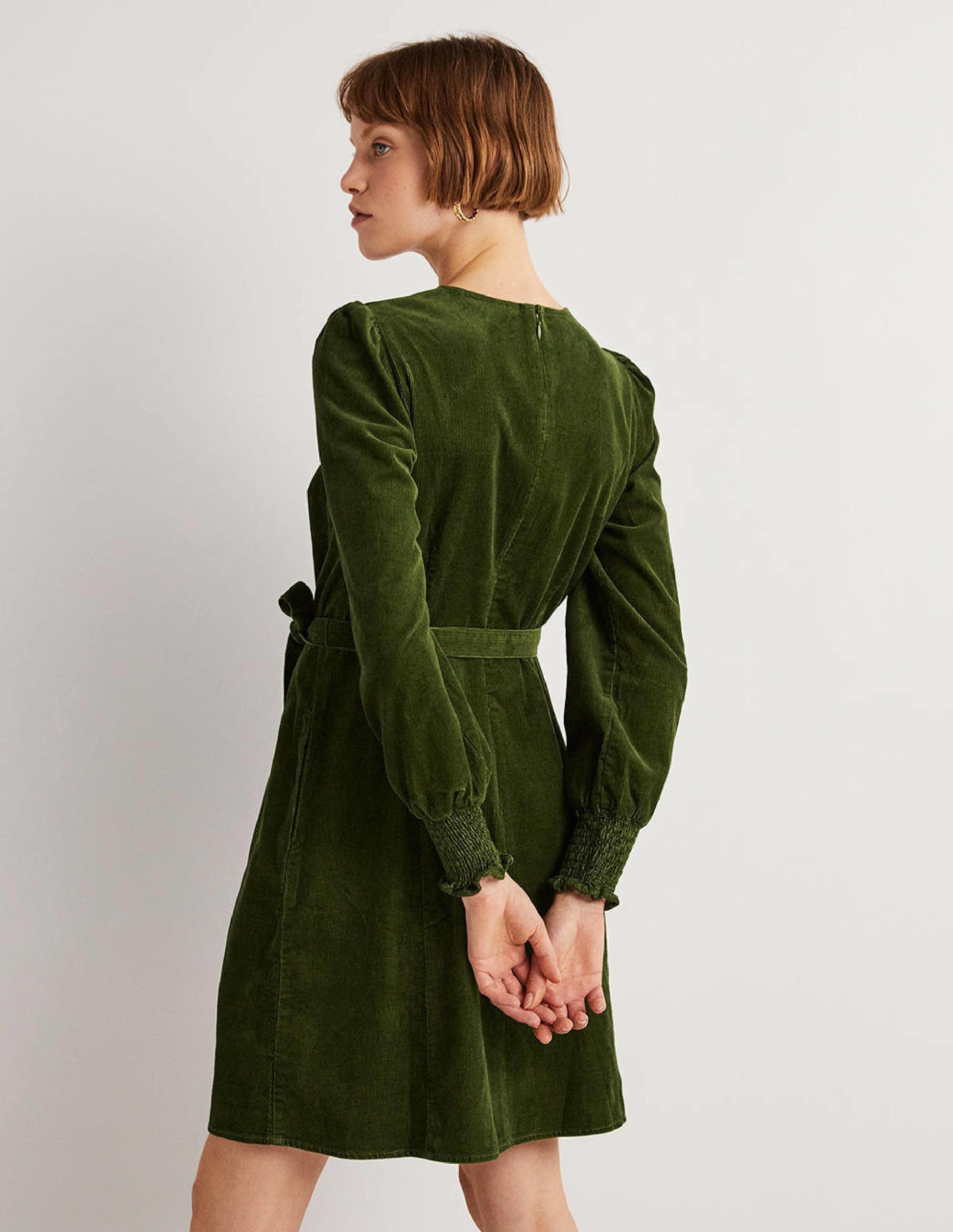 Robe en velours côtelé à poignets smockés-Chou frisé-3