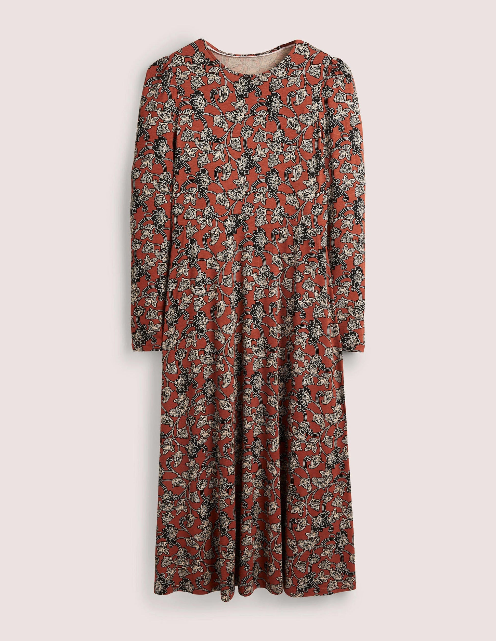 Jersey-Midikleid mit Rundhalsausschnitt-Chiliölrot, Geschwungenes Paisleymuster-5