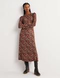 Jersey-Midikleid mit Rundhalsausschnitt-Chiliölrot, Geschwungenes Paisleymuster