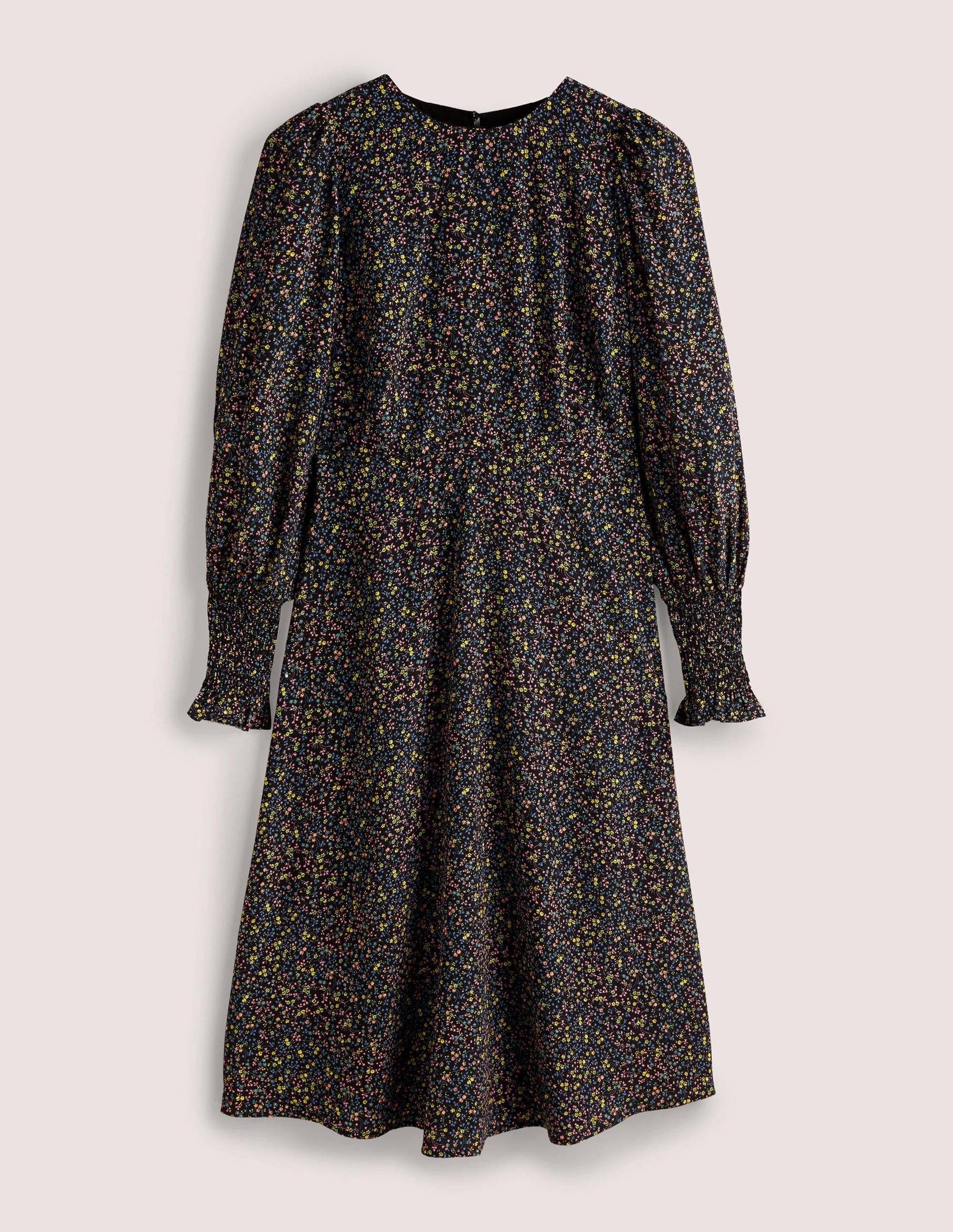 Smocked Cuff Midi Dress-Black, Wild Vine - Image 5