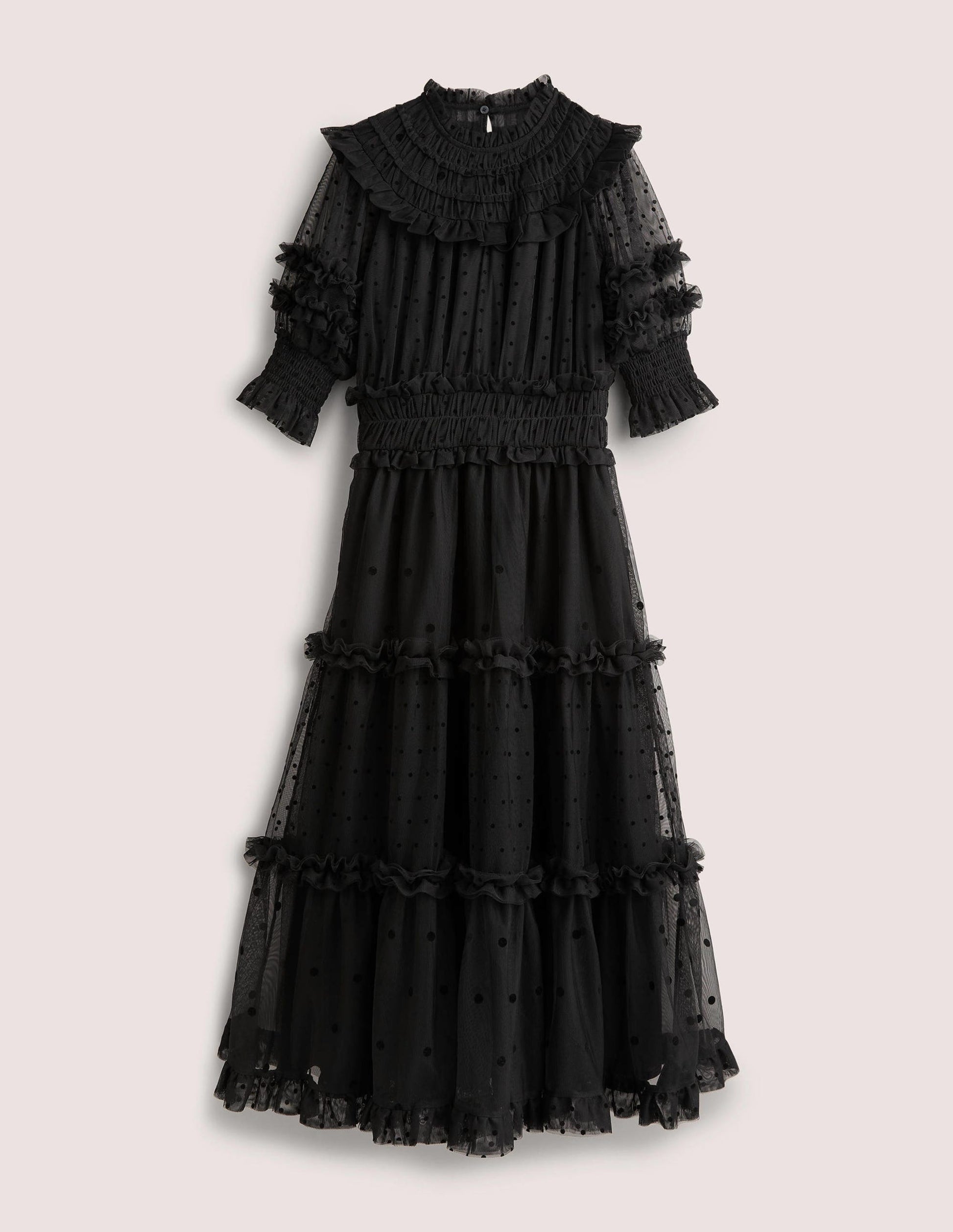 Black Polka Dot Tulle Midi Dress-Schwarz-7