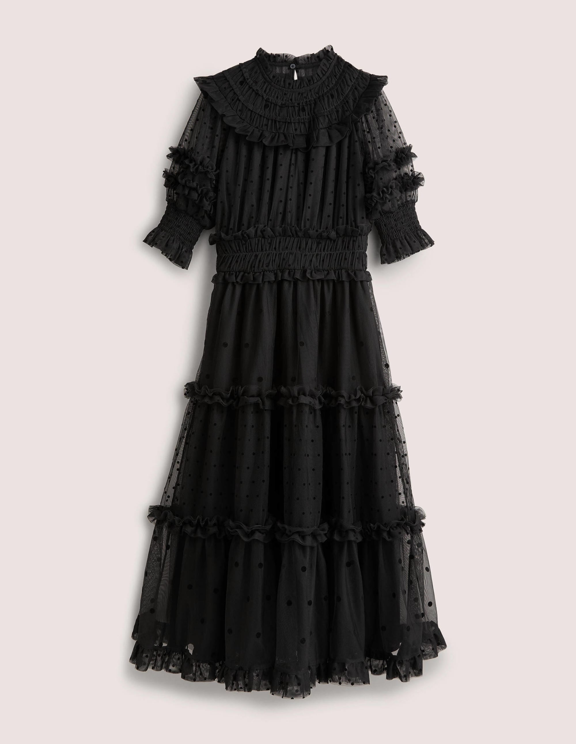 Black Polka Dot Tulle Midi Dress-Schwarz - Image 7