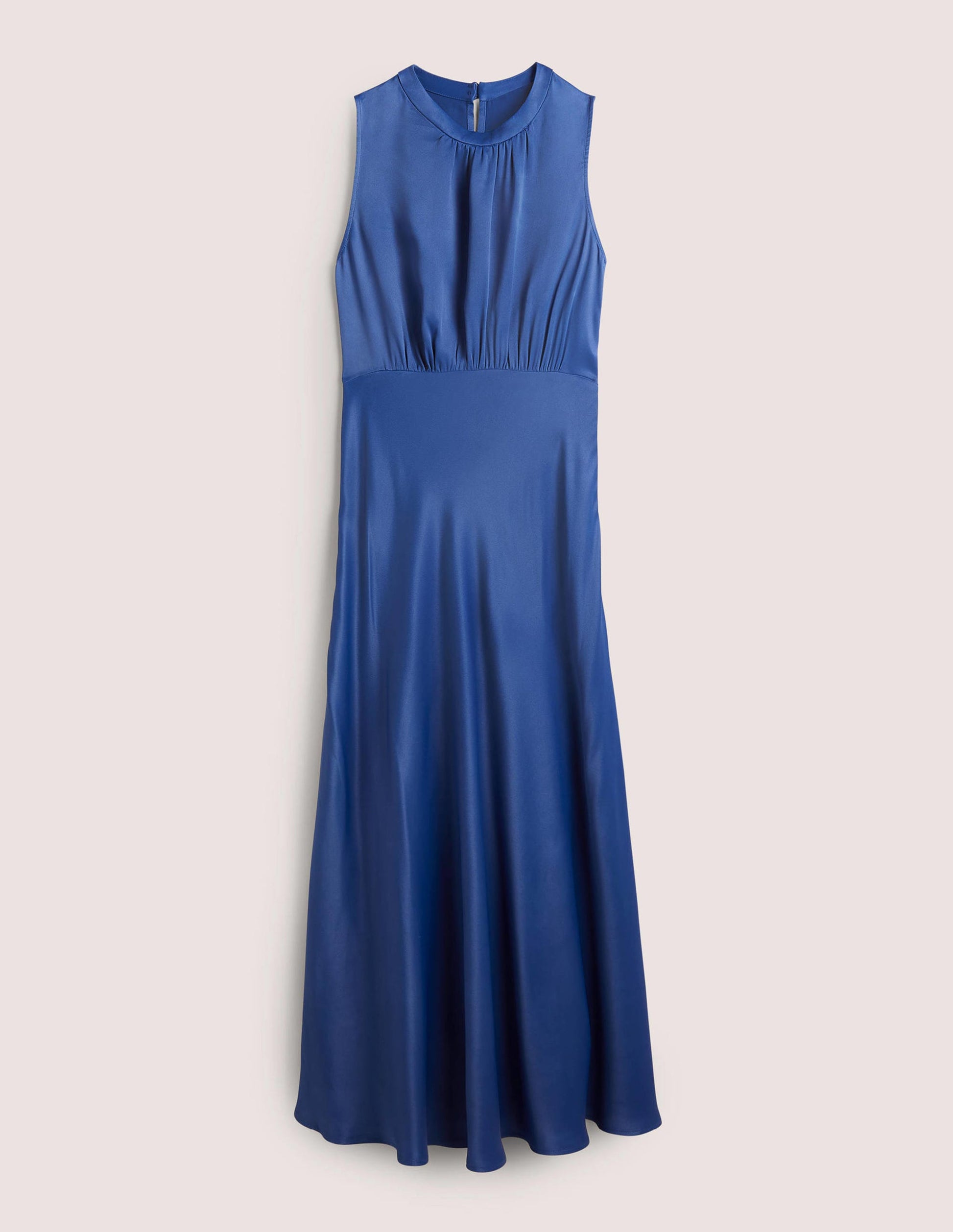 Blue Bias-cut Satin Midi Dress-Bleu mer-6