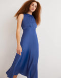Blue Bias-cut Satin Midi Dress-Bleu mer