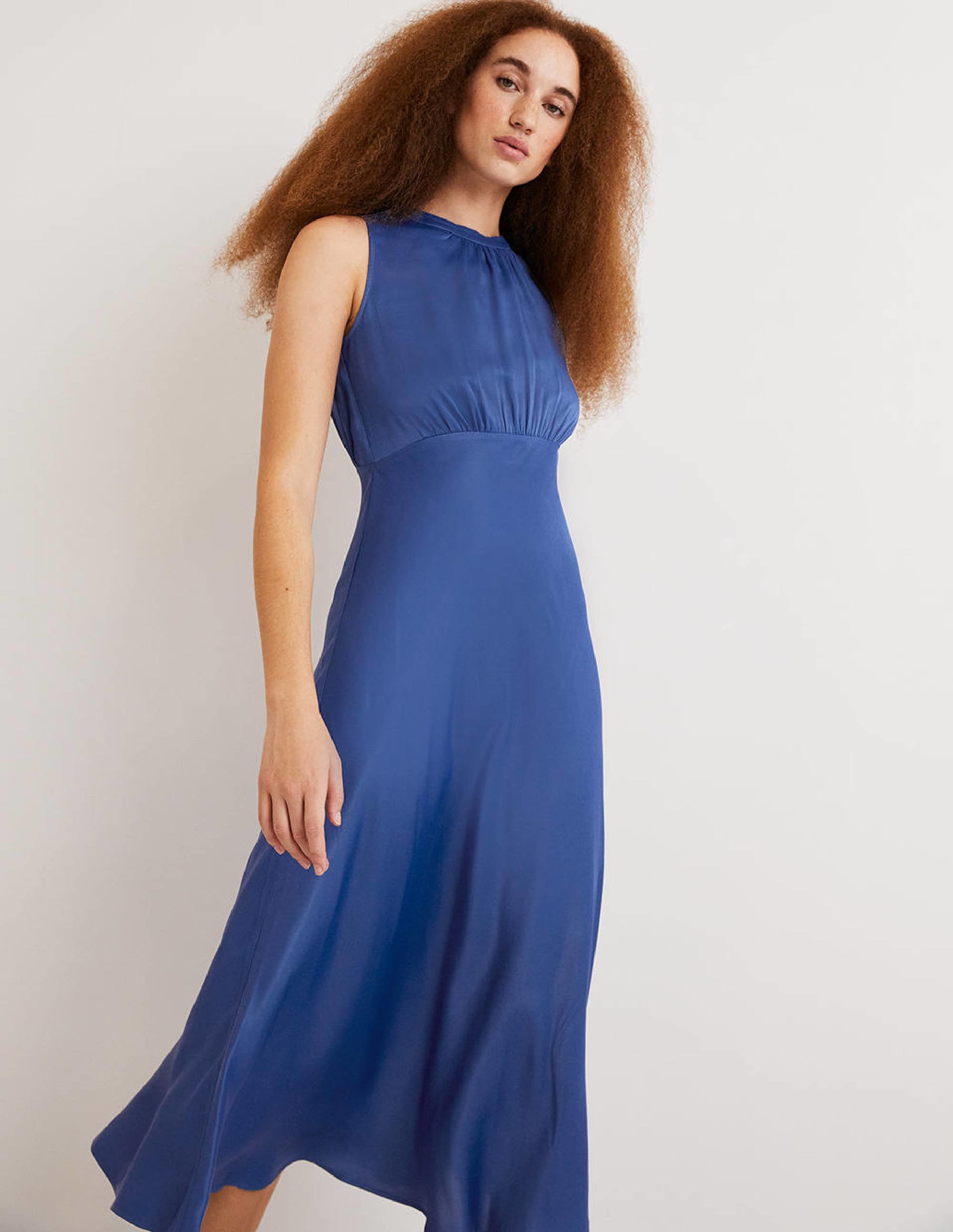Blue Bias-cut Satin Midi Dress-Bleu mer - Image 1