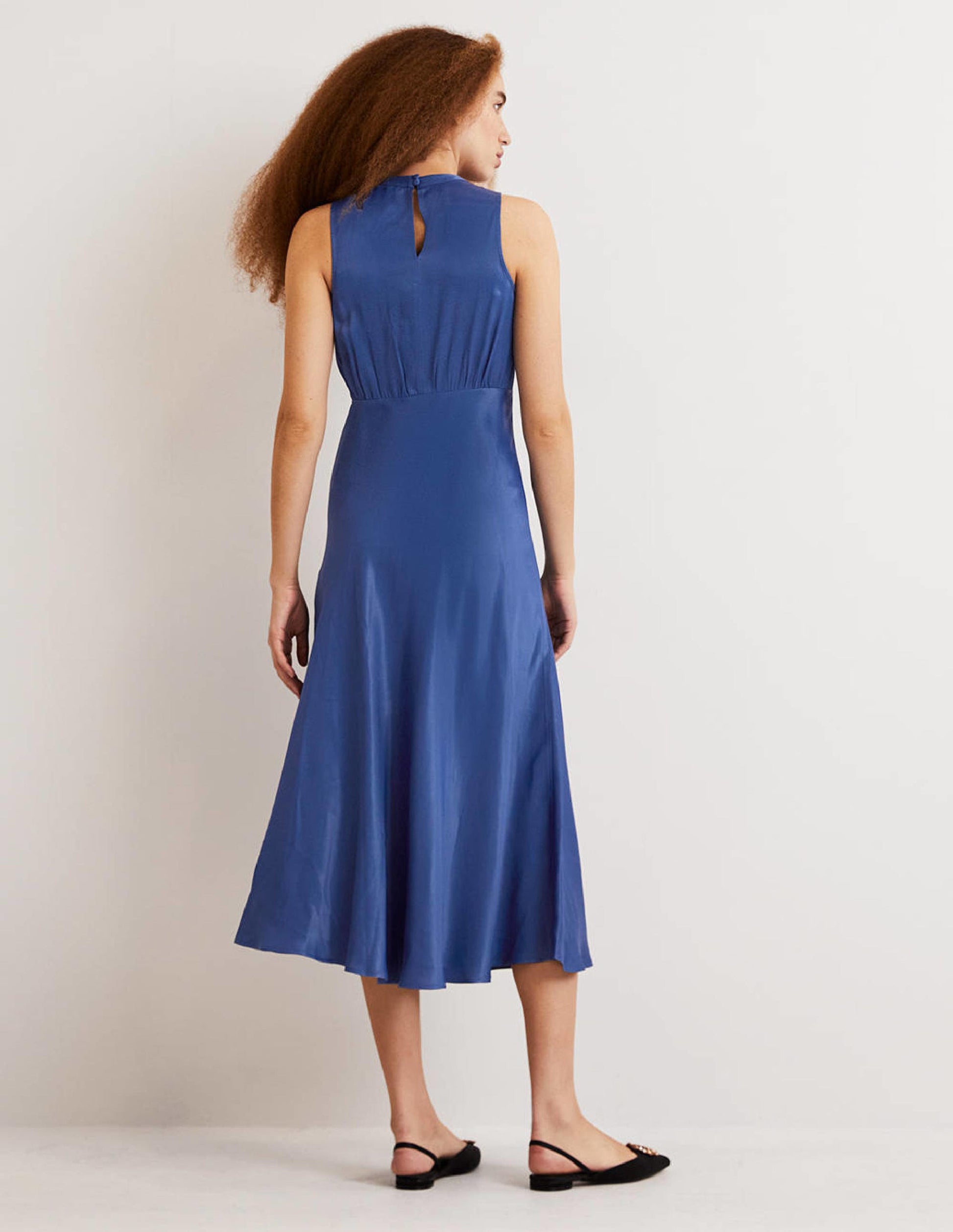 Blue Bias-cut Satin Midi Dress-Bleu mer-3