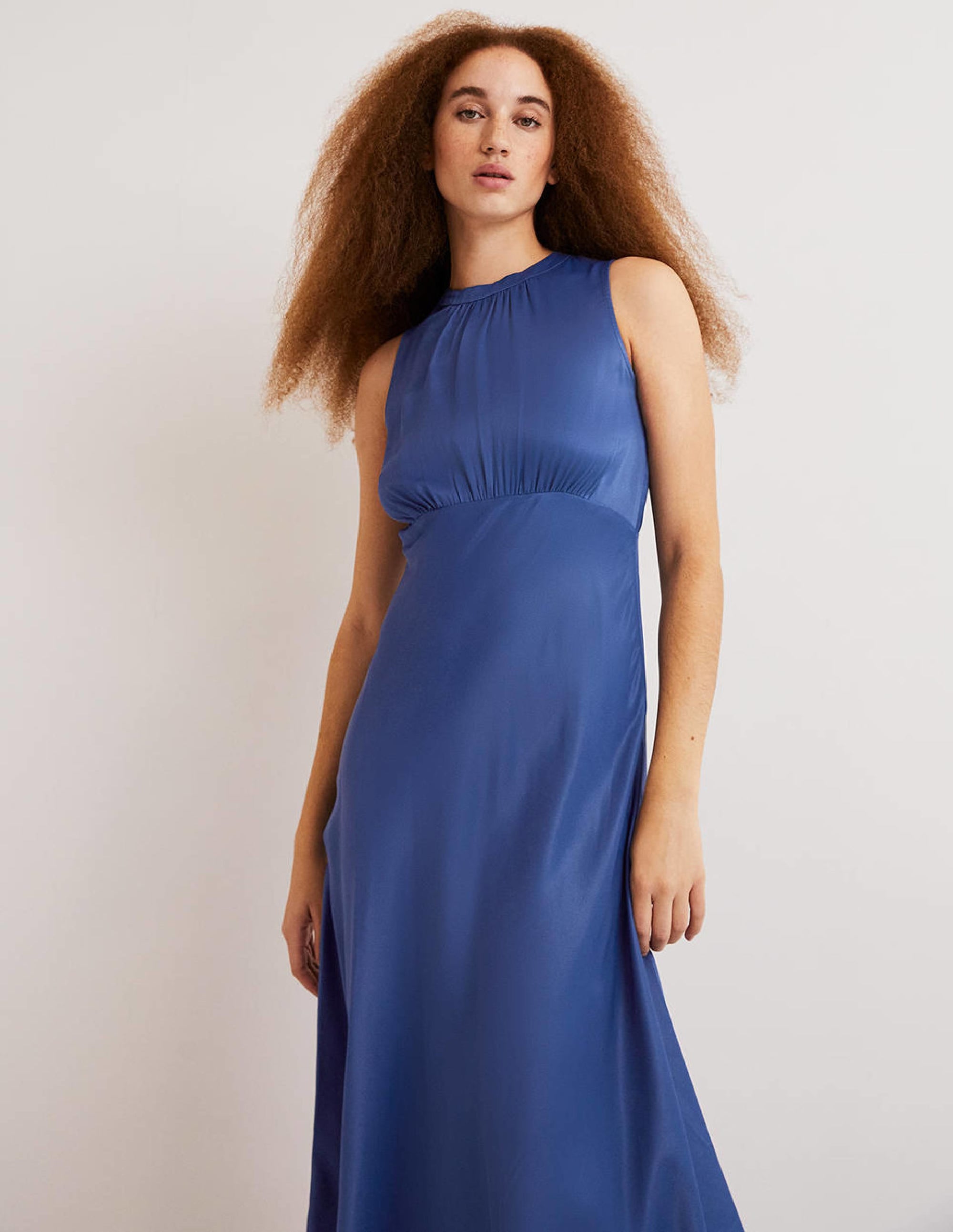 Blue Bias-cut Satin Midi Dress-Bleu mer - Image 5
