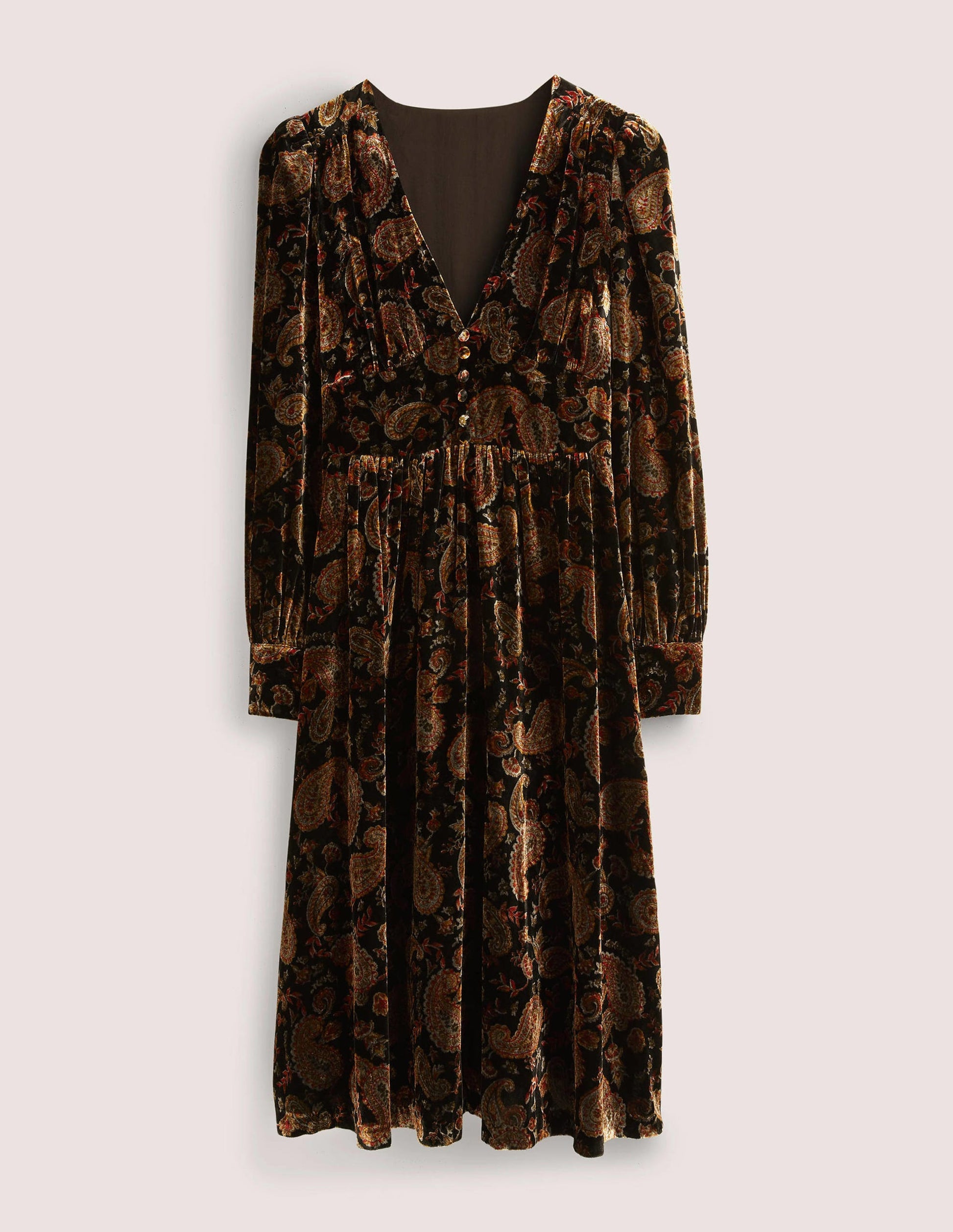 Black Paisley Velvet Midi Party Dress-Schwarz, Paisleymuster-5