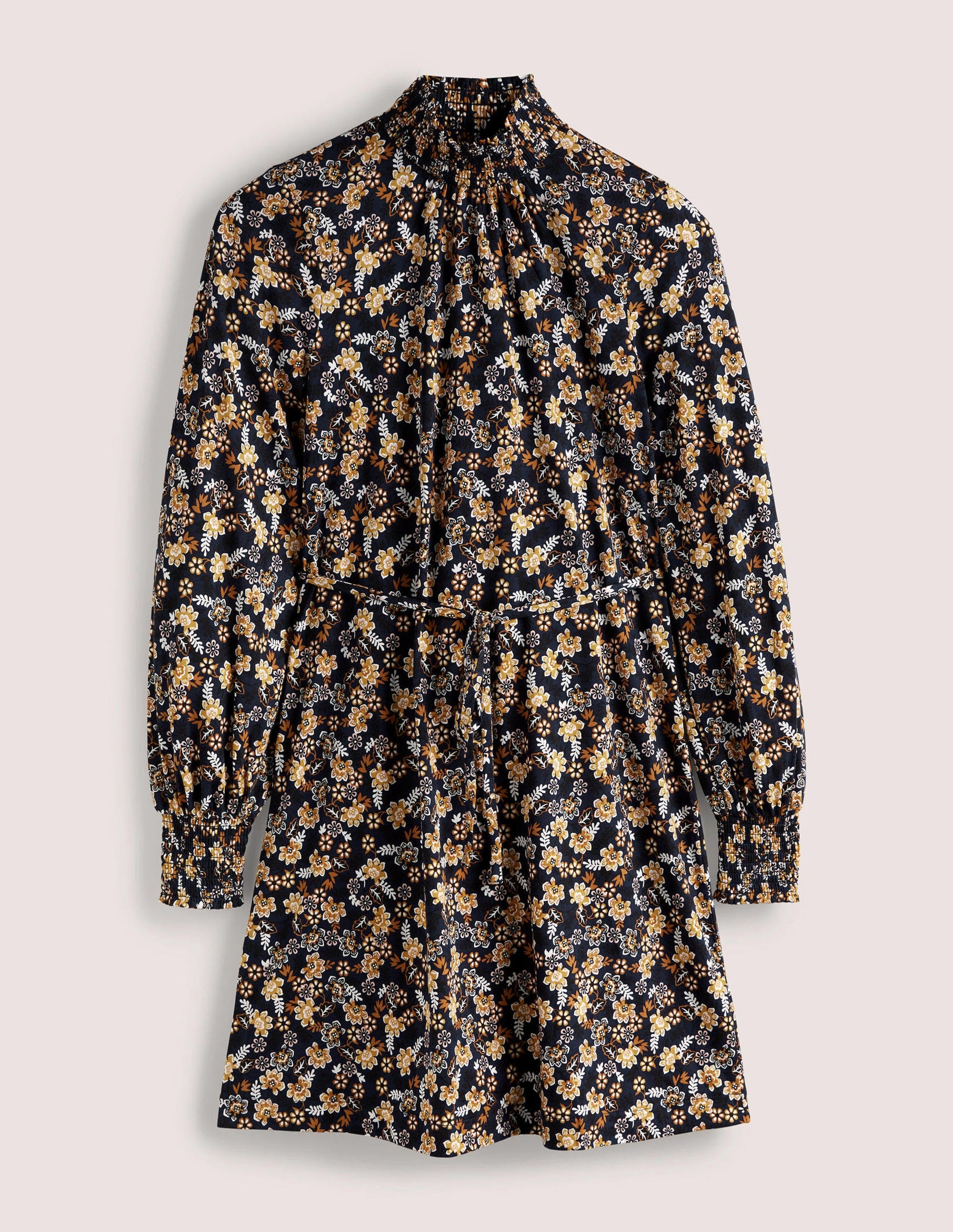 Navy Floral High-Neck Shift Dress-Französisches Navy, Üppige Blätter-6