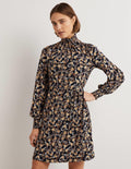 Navy Floral High-Neck Shift Dress-Französisches Navy, Üppige Blätter