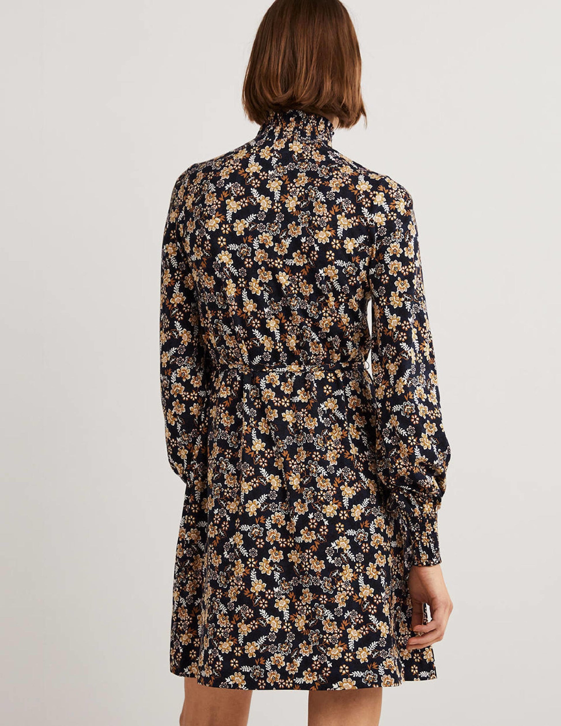 Navy Floral High-Neck Shift Dress-Französisches Navy, Üppige Blätter-3