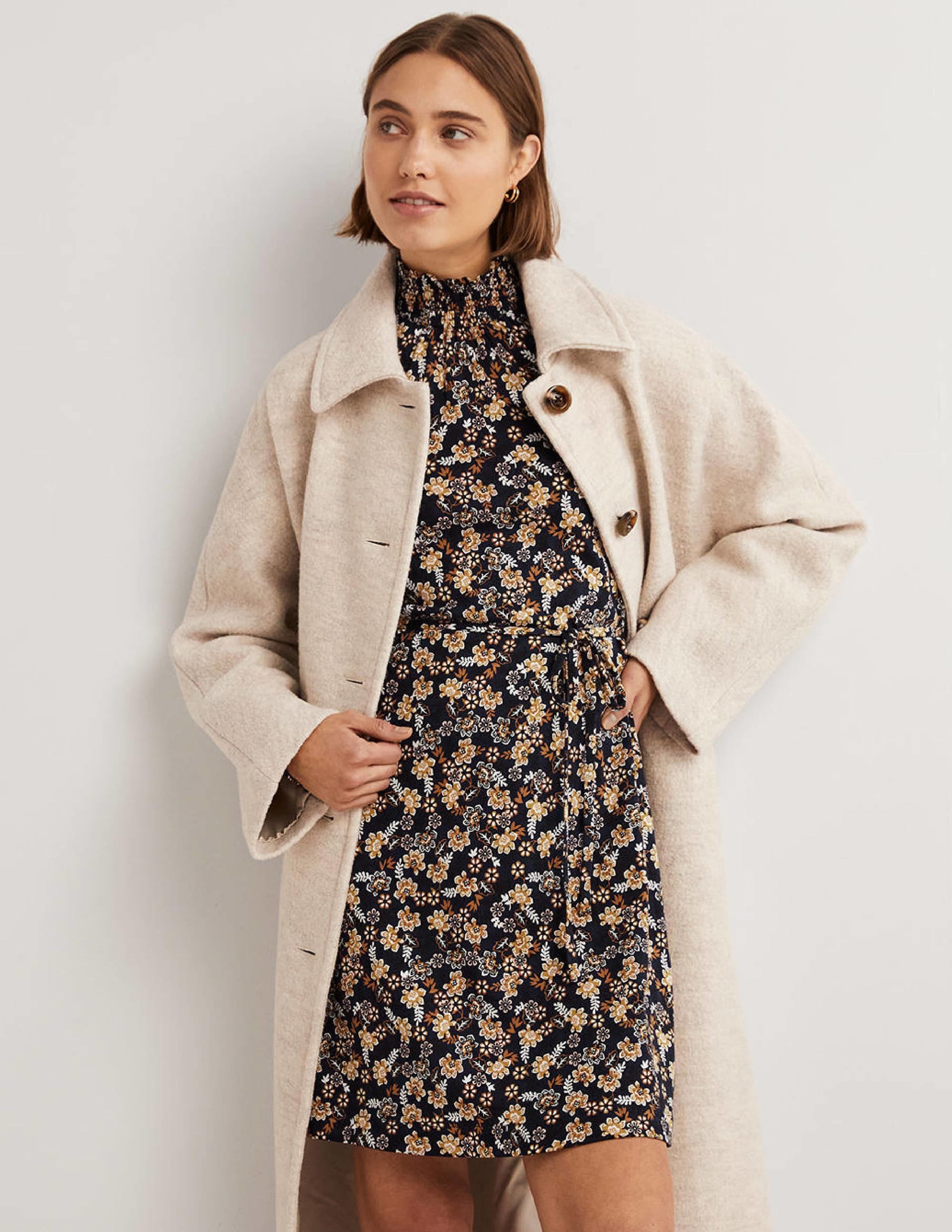 Navy Floral High-Neck Shift Dress-Französisches Navy, Üppige Blätter - Image 5