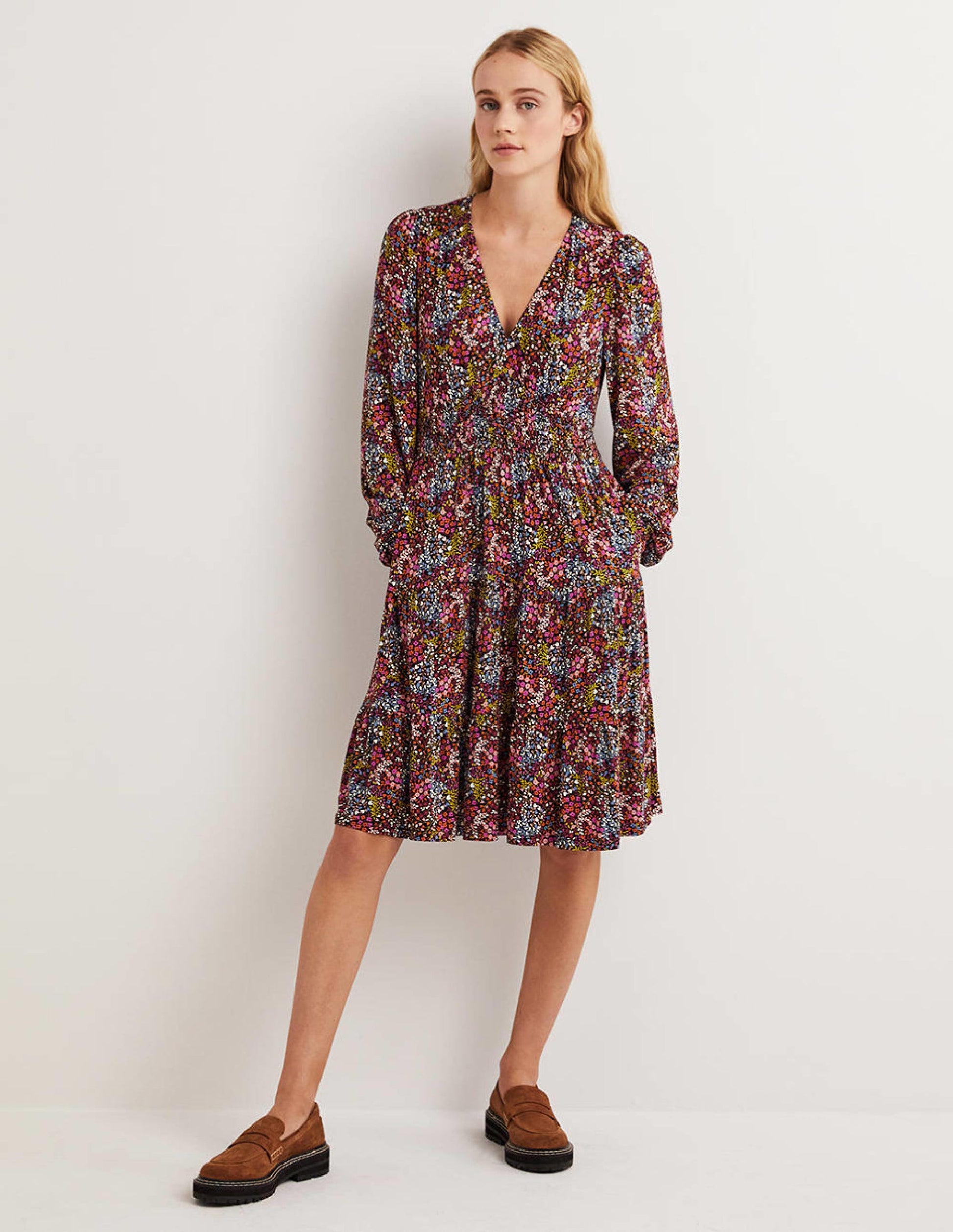 Tiered Jersey Mini Dress-Multi, Ditsy Garden-1