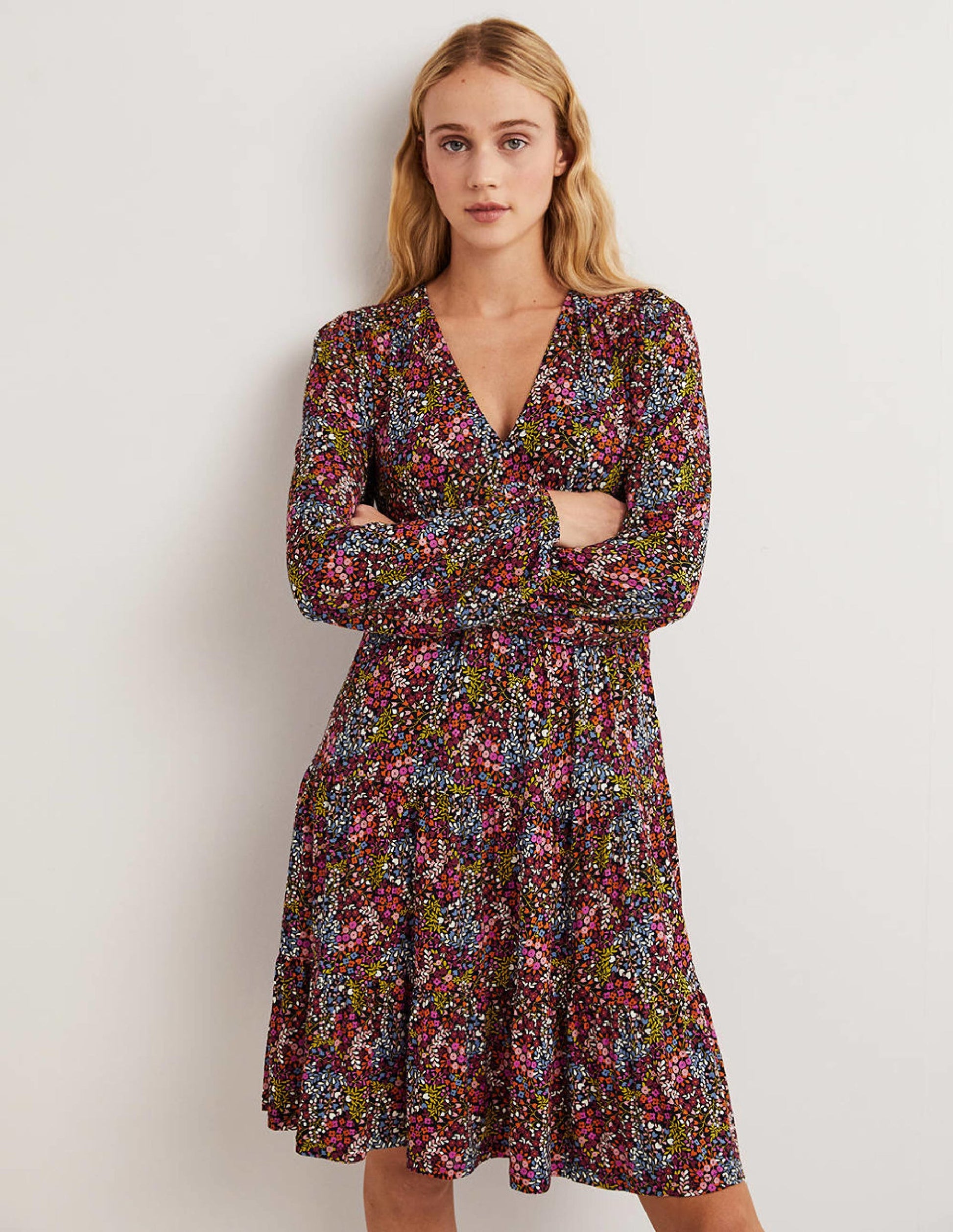 Tiered Jersey Mini Dress-Multi, Ditsy Garden-5