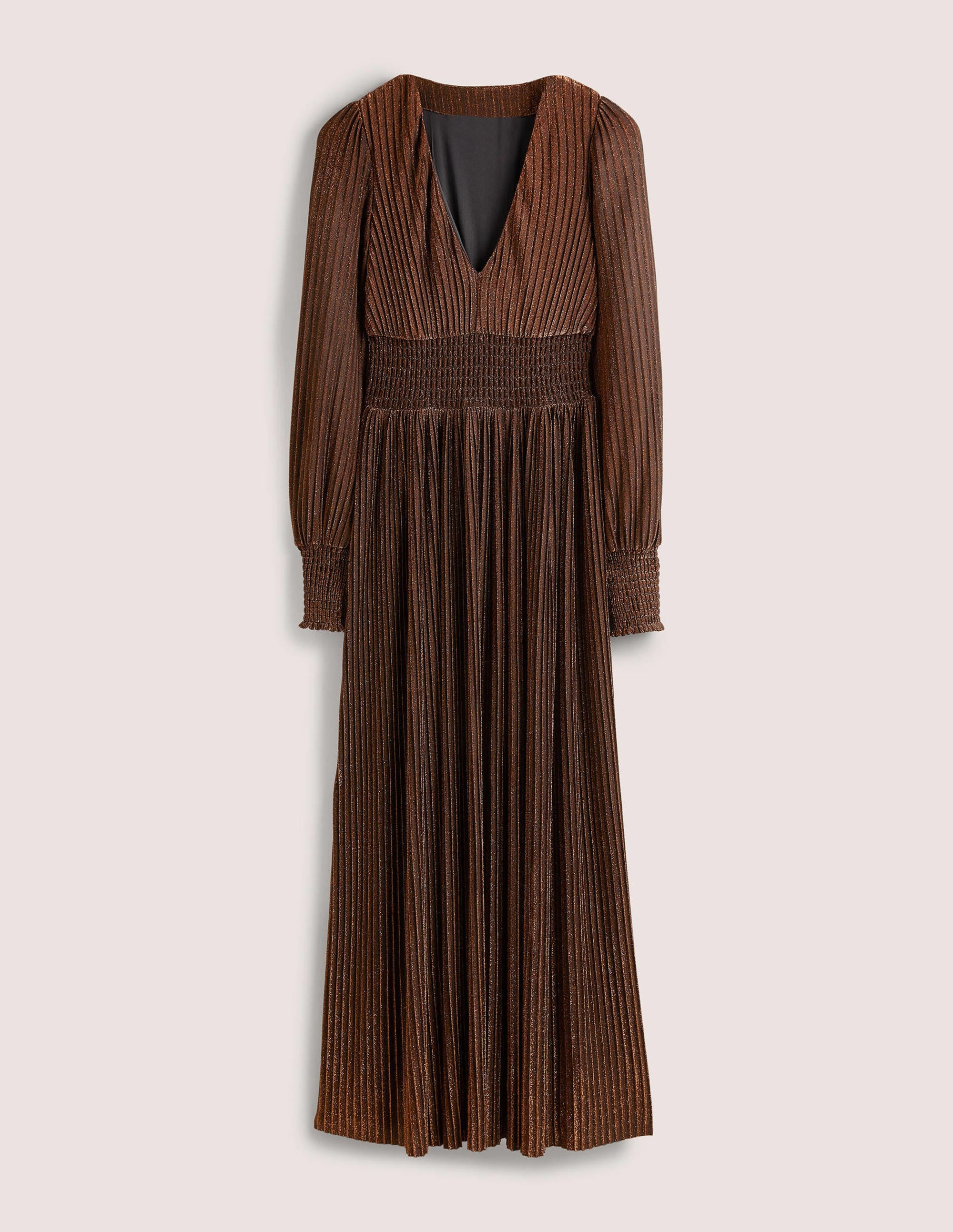 Metallic Brown Jersey Maxi Dress-Copper Metallic - Image 6