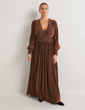Metallic Brown Jersey Maxi Dress-Copper Metallic