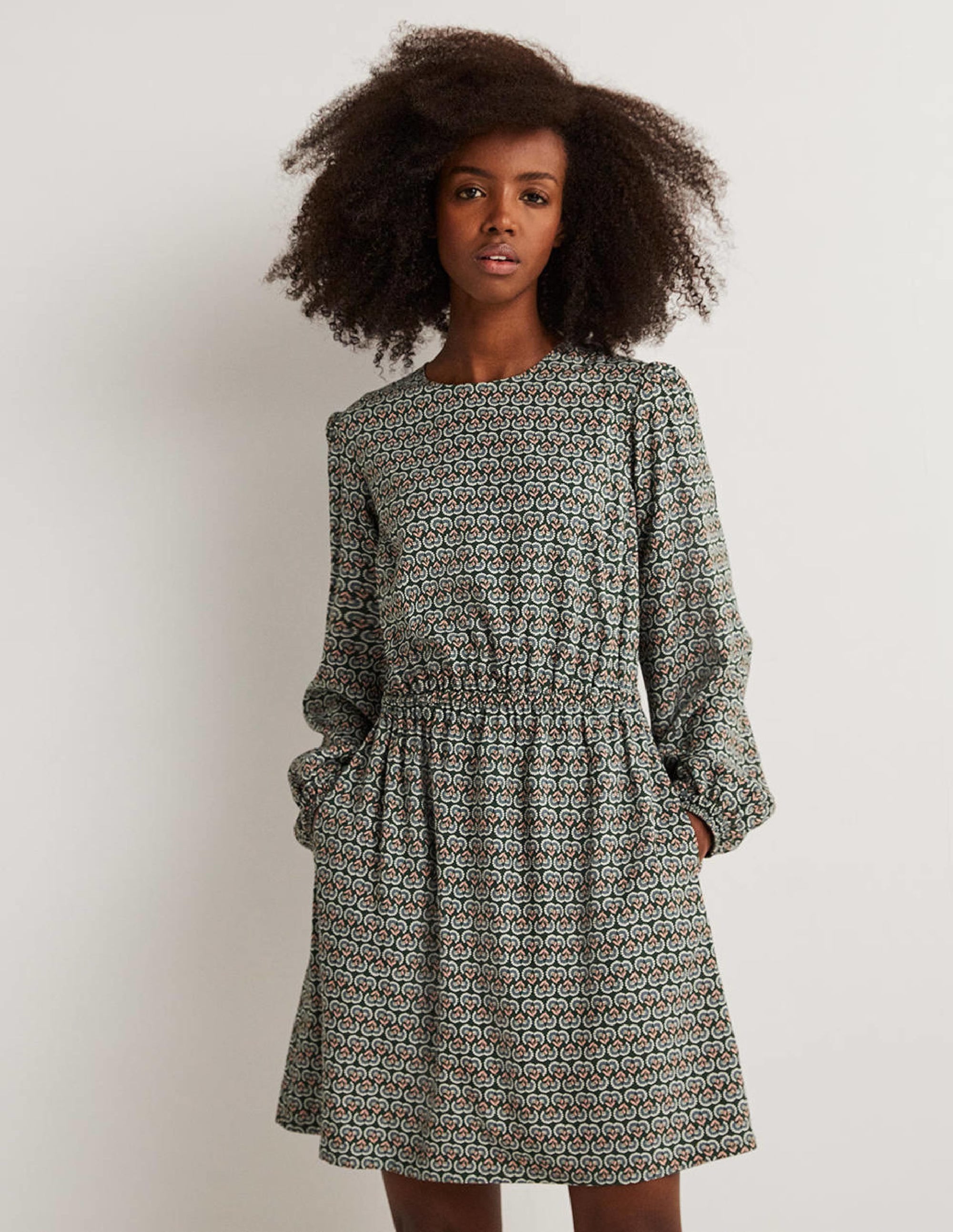 Robe col rond-Vert chasseur, motif Dandelion Pop - Image 1