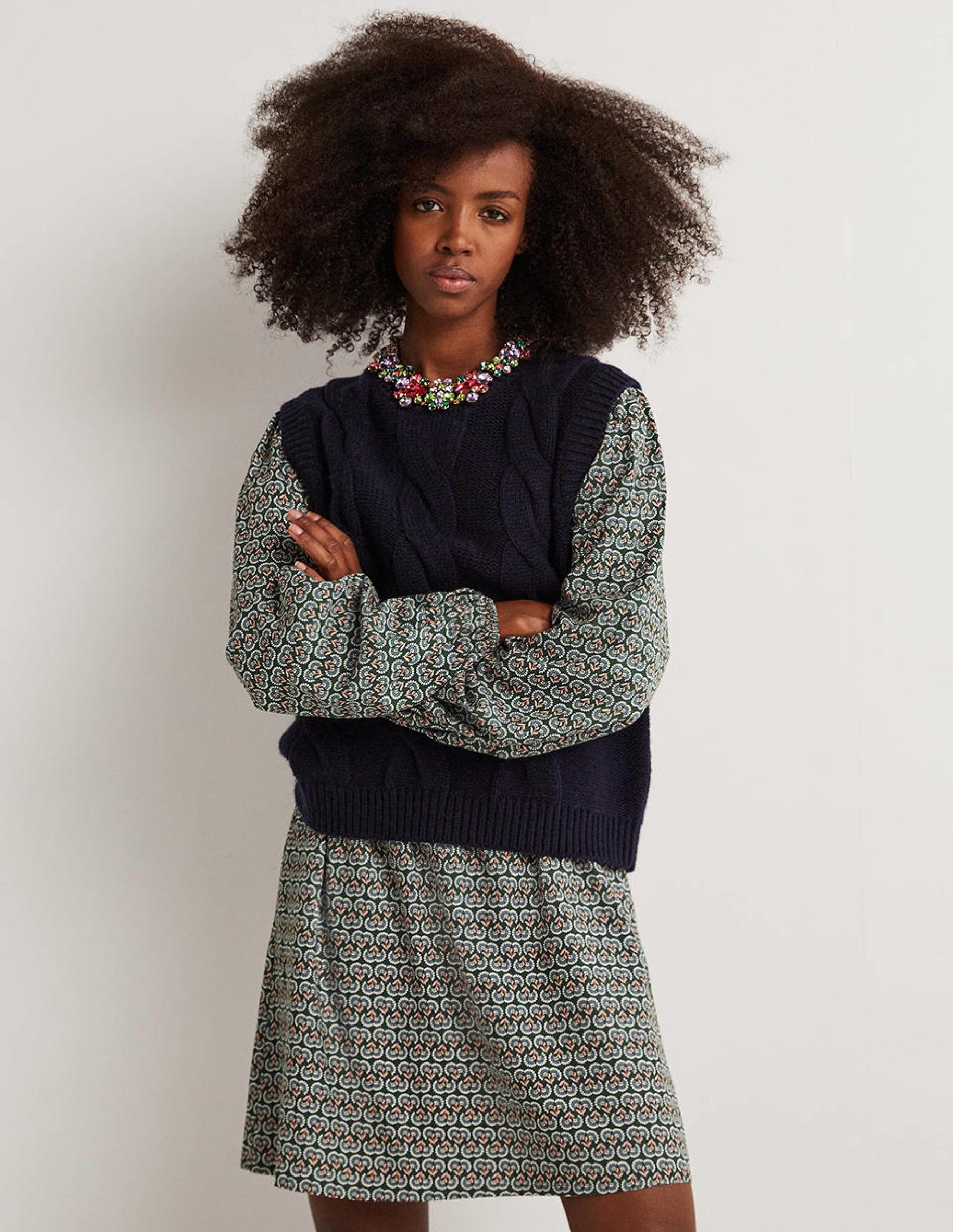 Robe col rond-Vert chasseur, motif Dandelion Pop-4