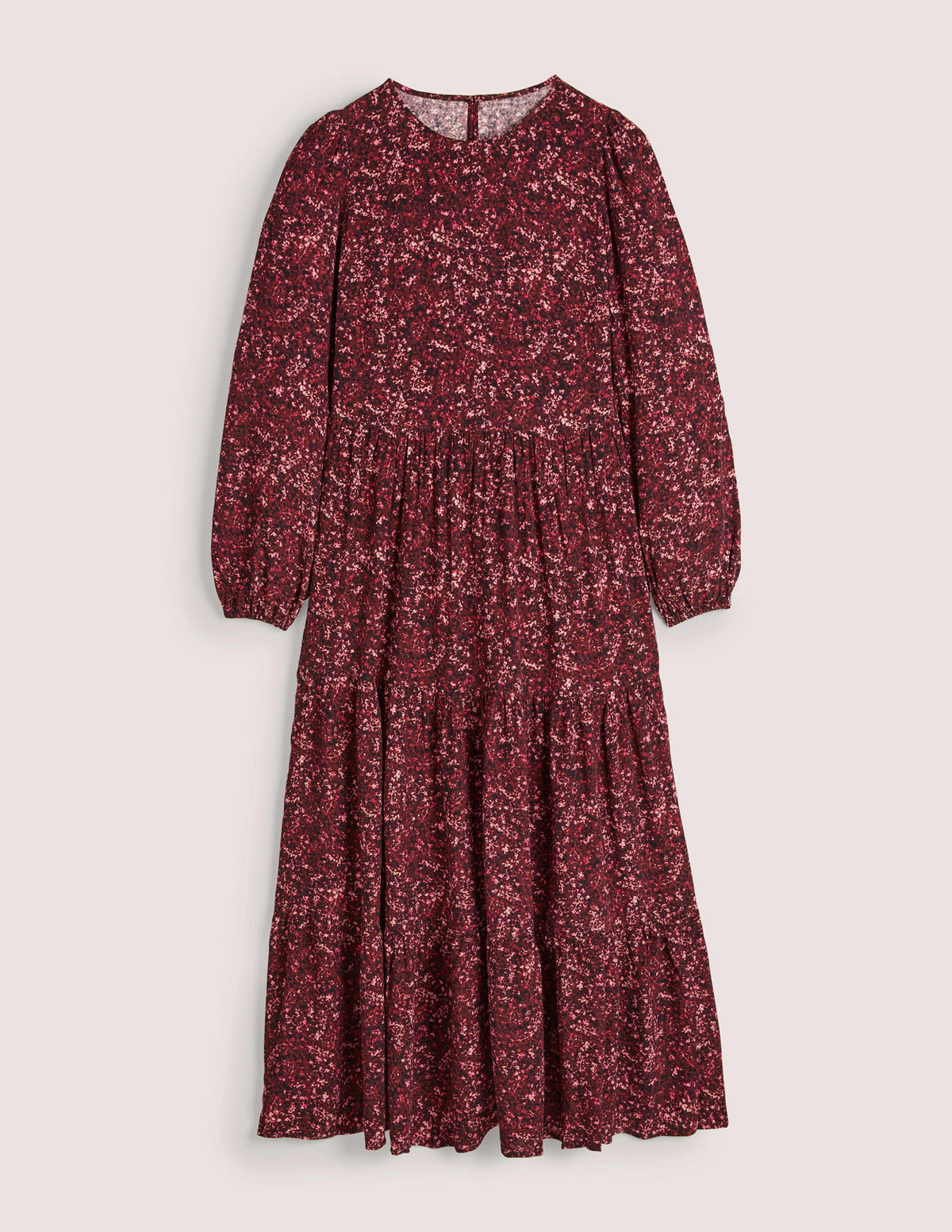 Stufenkleid mit Rundhalsausschnitt-Glühweinrot, Abstrakte Blüten-5