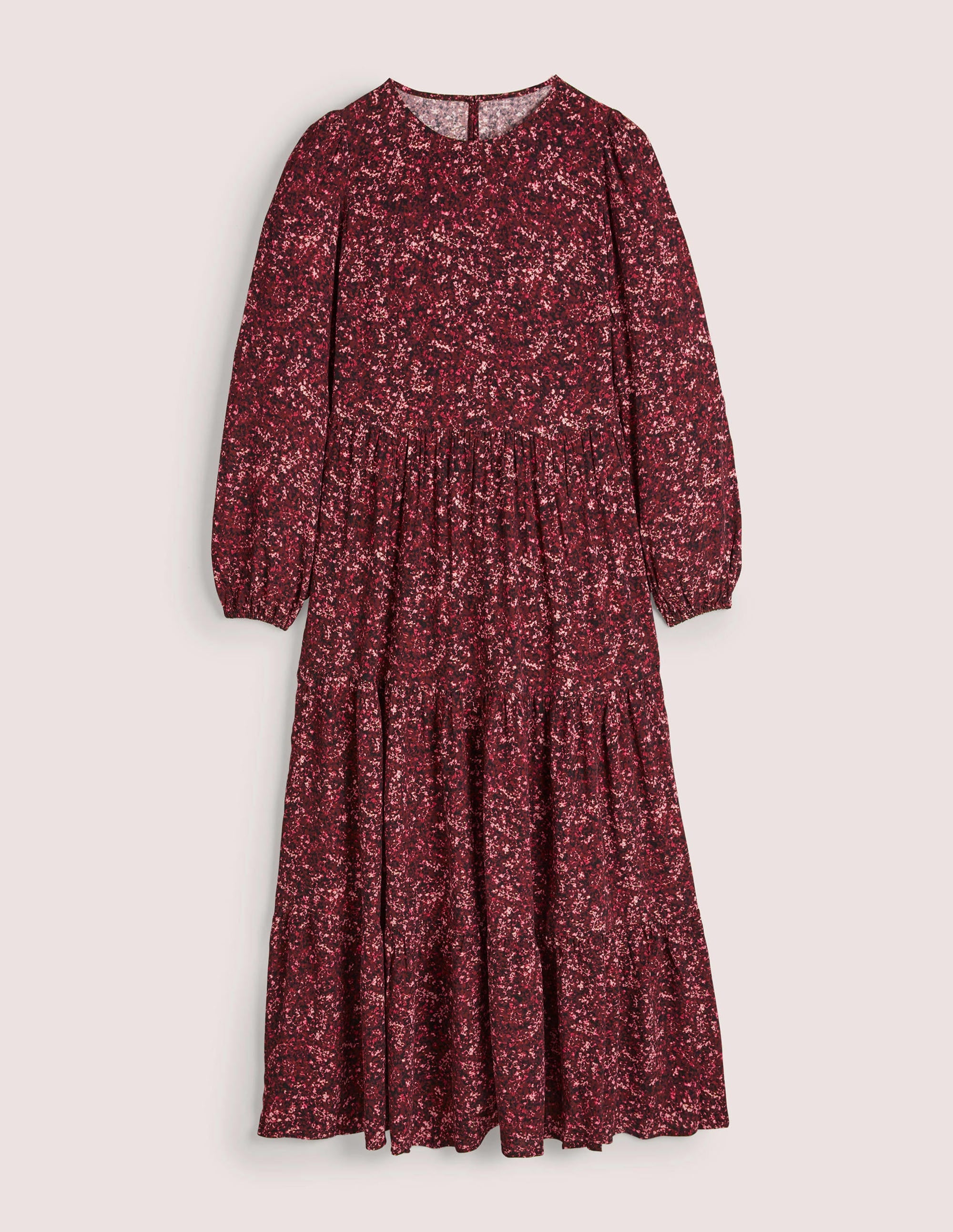 Stufenkleid mit Rundhalsausschnitt-Glühweinrot, Abstrakte Blüten - Image 5