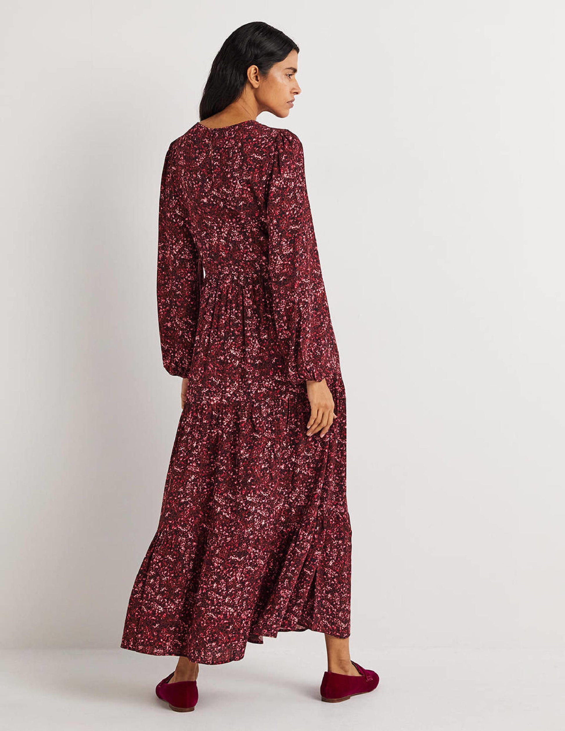 Stufenkleid mit Rundhalsausschnitt-Glühweinrot, Abstrakte Blüten-3