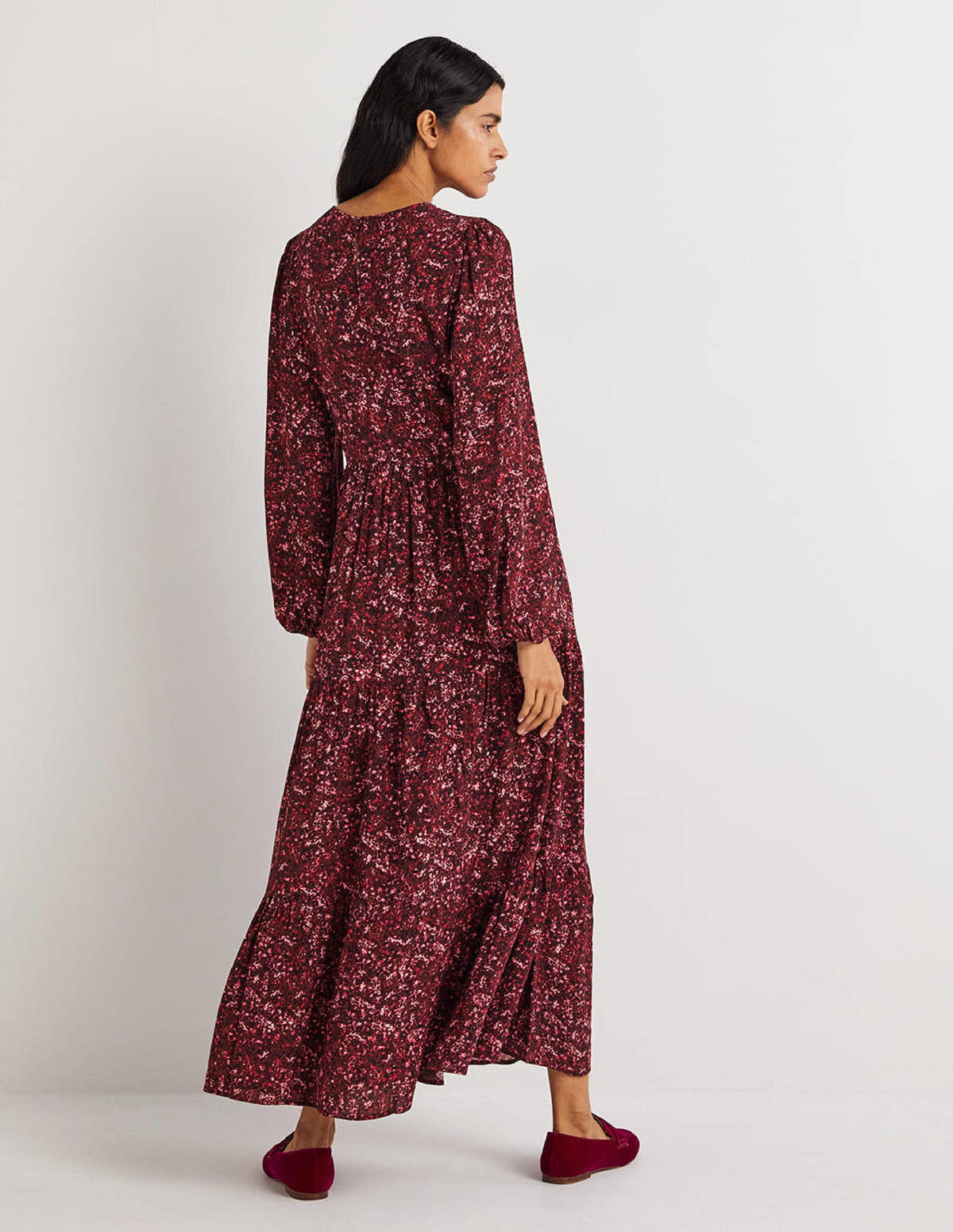 Stufenkleid mit Rundhalsausschnitt-Glühweinrot, Abstrakte Blüten - Image 3
