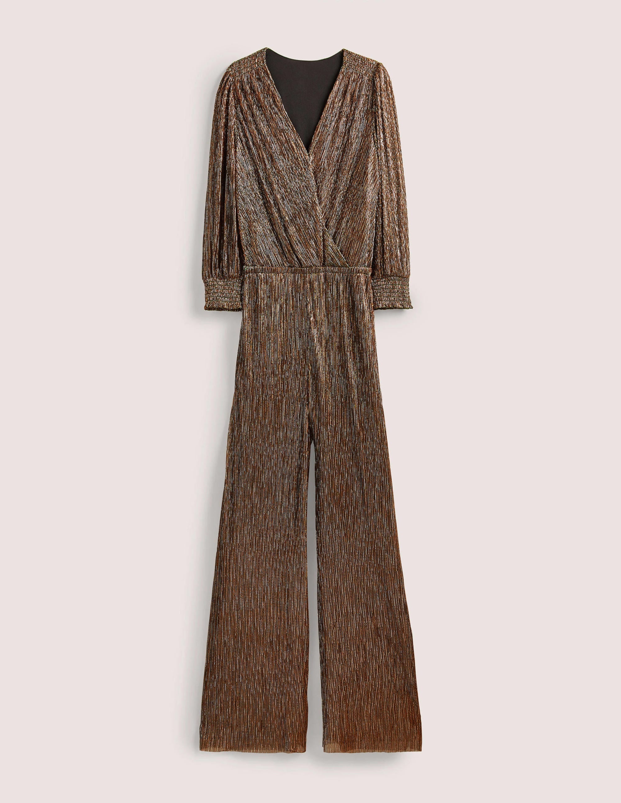 Plissee-Jumpsuit mit Palazzobeinen-Gold/Schwarz, Lurex - Image 8