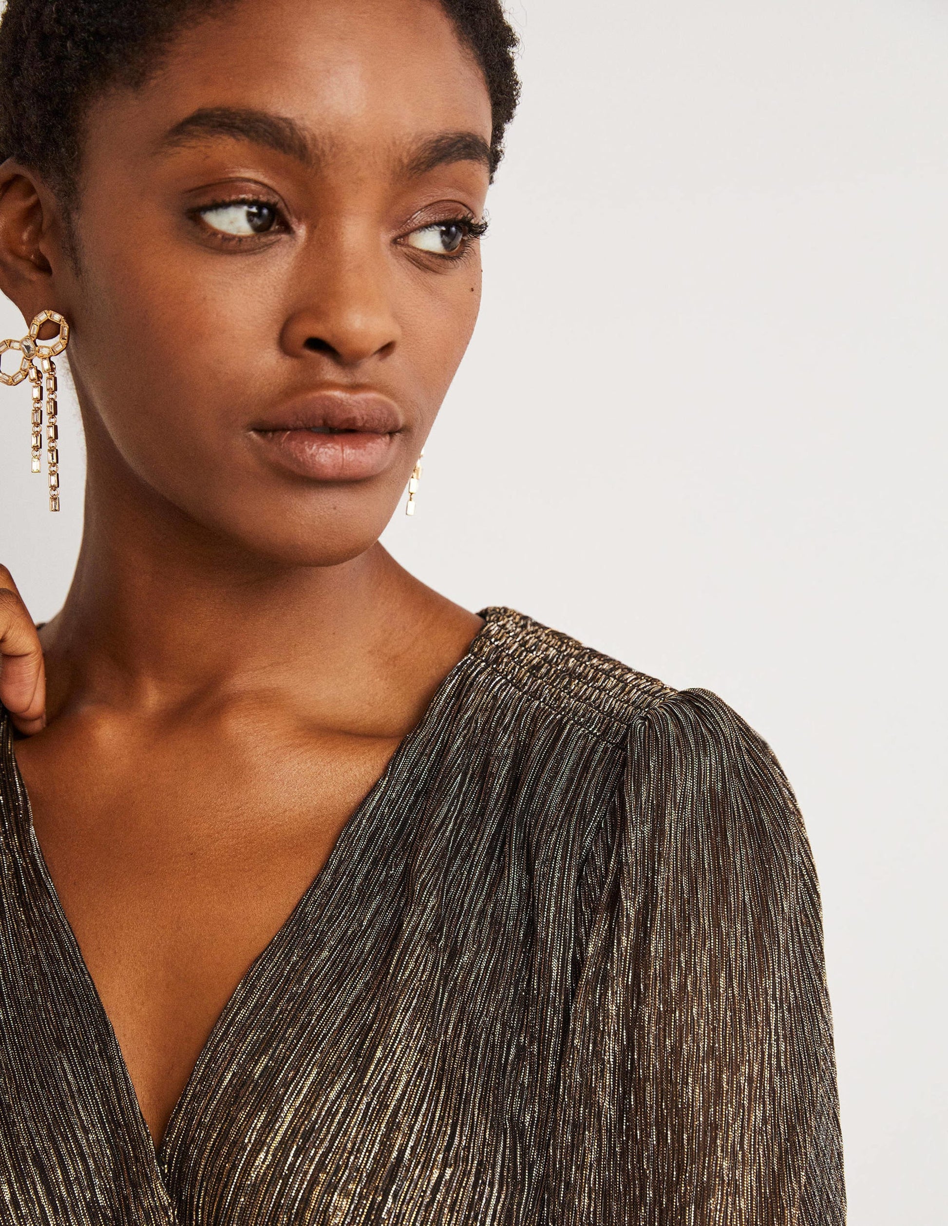 Plissee-Jumpsuit mit Palazzobeinen-Gold/Schwarz, Lurex-2